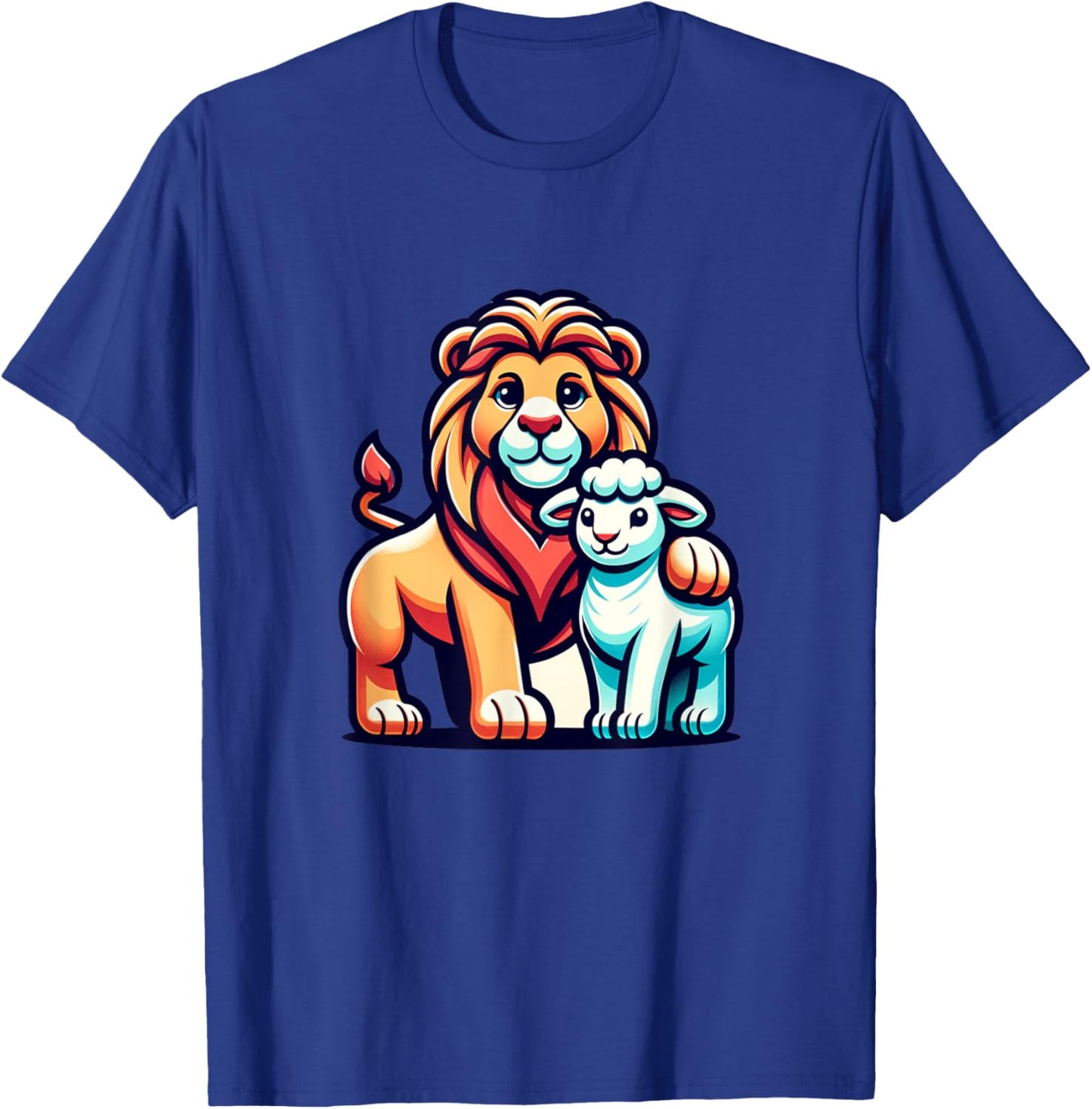 Lion and Lamb Kids Faith Mascot Christian Design T-Shirt - T-Shirt | Royal