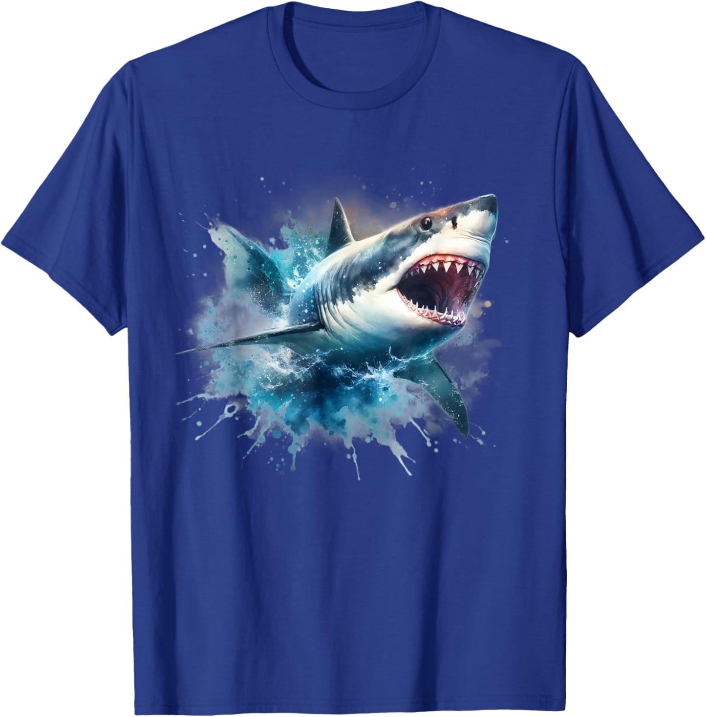 Cool Watercolor Great White Shark Open Jaw T-Shirt - T-Shirt | Royal