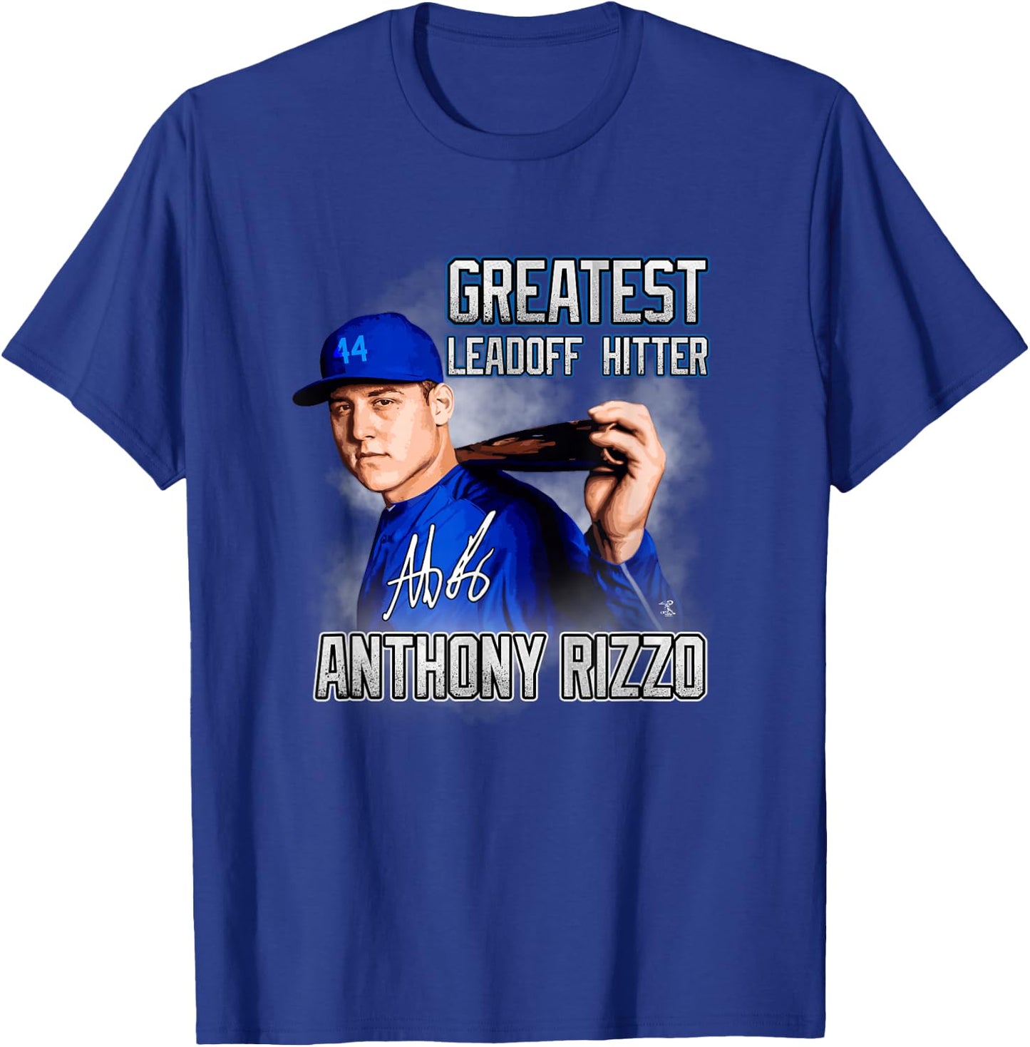FanPrint Anthony Rizzo Greatest Leadoff Hitter - Blue, Men's, Adult, , Short Sleeve, Classic Fit, , Modern, Baseball Player T-Shirt - T-Shirt | Royal