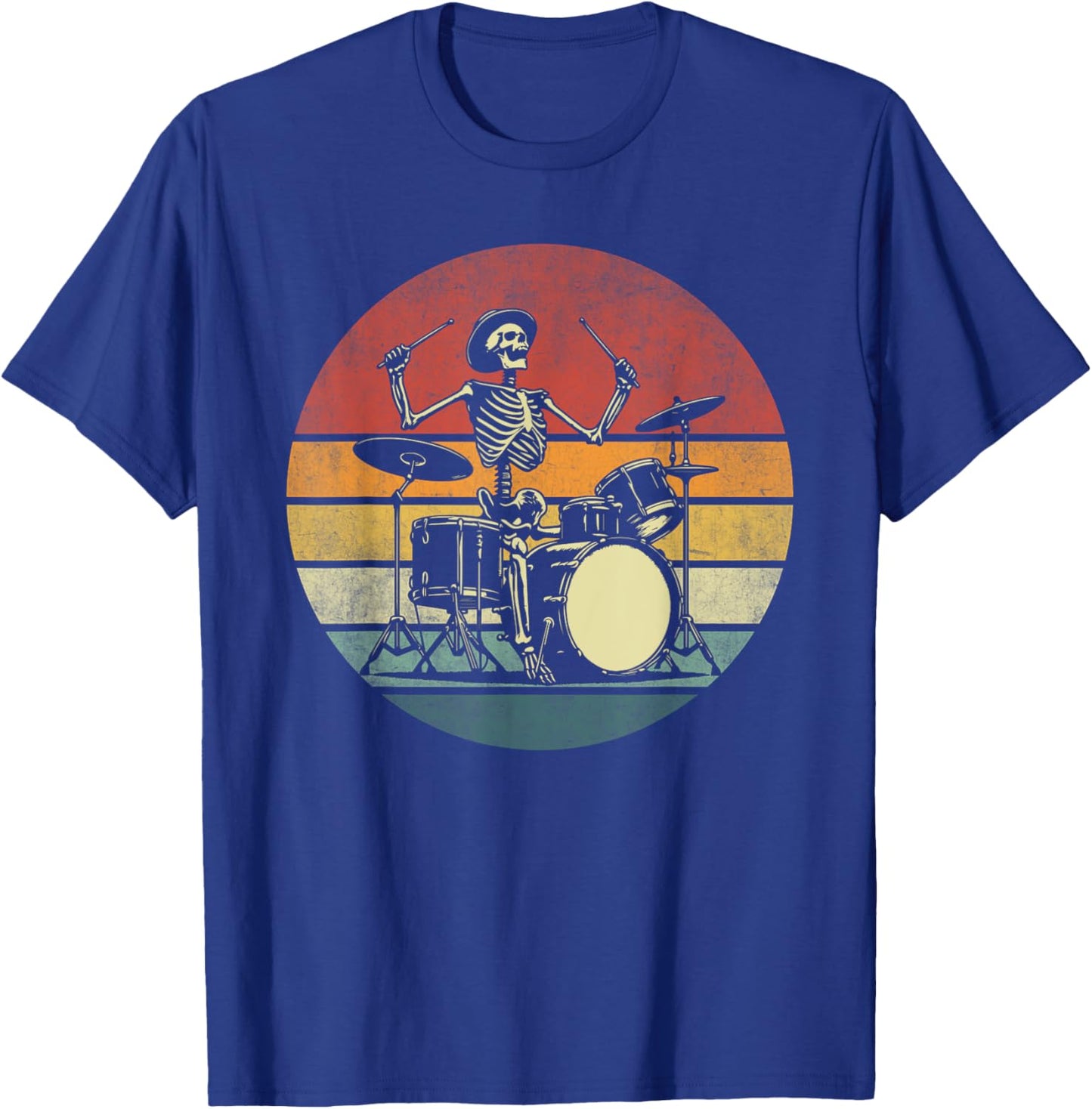 Retro Drummer Rock Skeleton Drummer Skeleton Playing Drum T-Shirt - T-Shirt | Royal