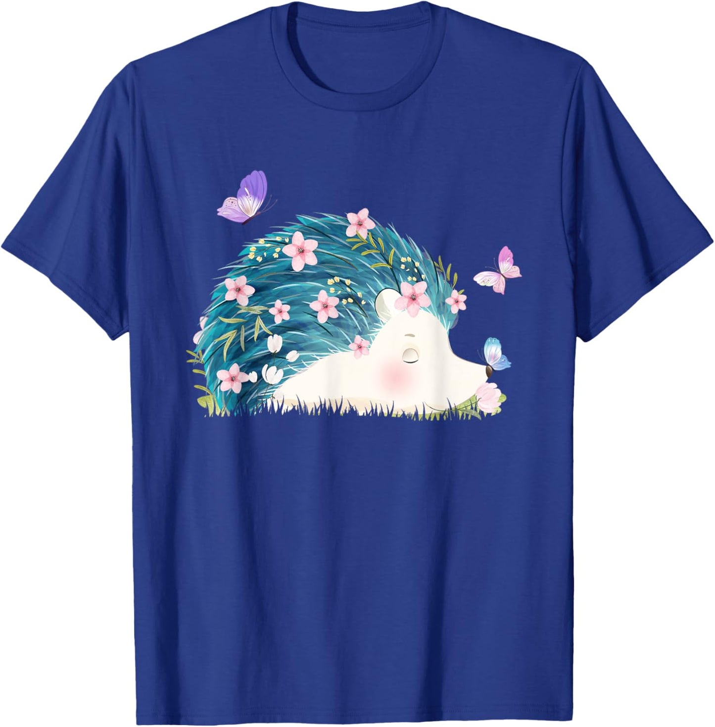 Hedgehog - Flowers Butterflies Nature Porcupine Lover T-Shirt - T-Shirt | Royal