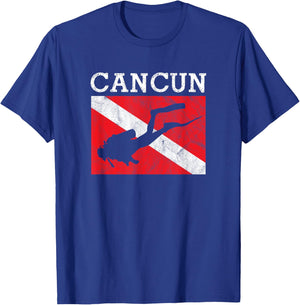 Vintage Cancun Mexico Scuba Dive Flag Vacation Souvenir T-Shirt - T-Shirt | Royal