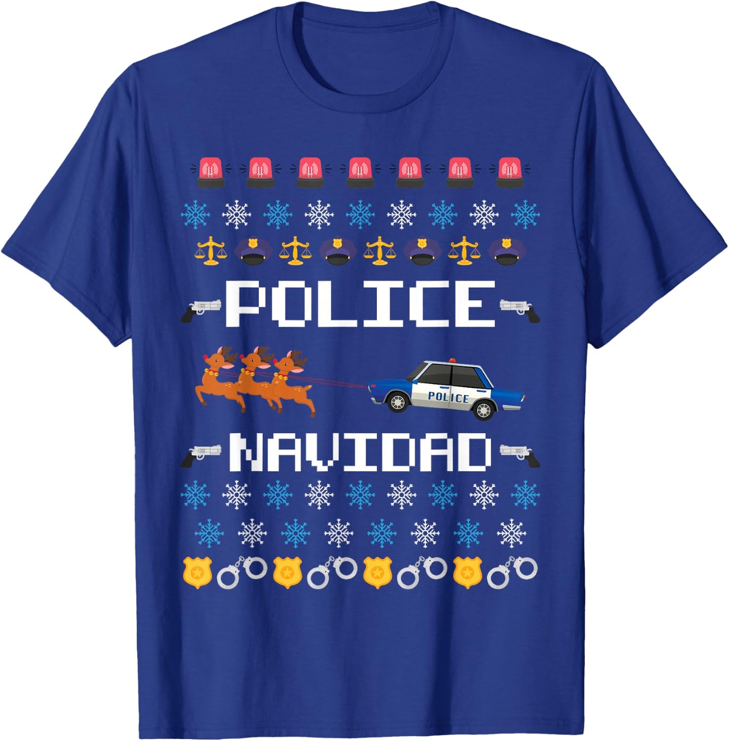 Police Navidad Ugly Christmas Sweater Policeman Officer T-Shirt - T-Shirt | Royal