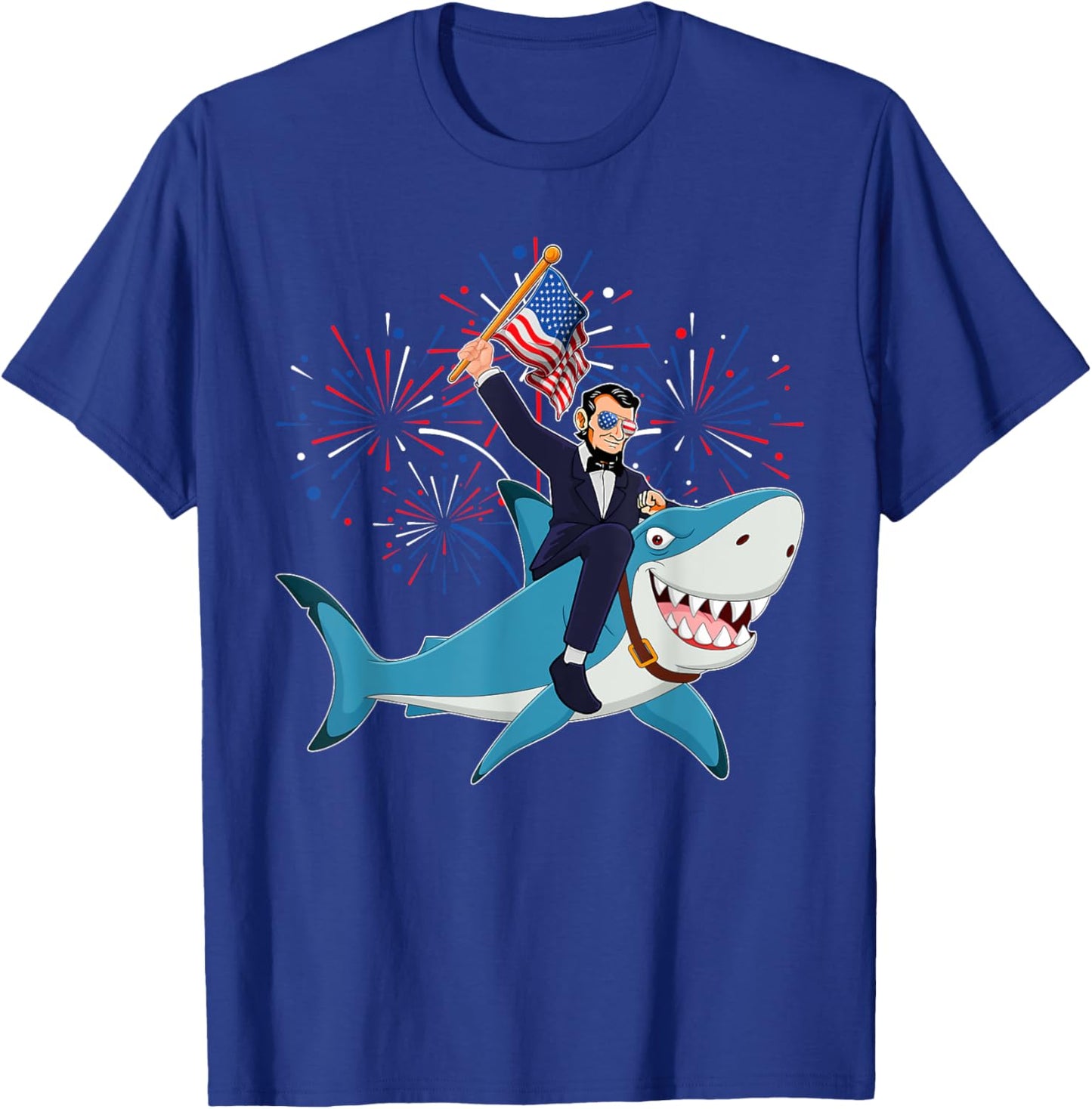 Lincoln Riding Shark 4th Of July Party Patriot Toddler Boys T-Shirt - T-Shirt | Royal