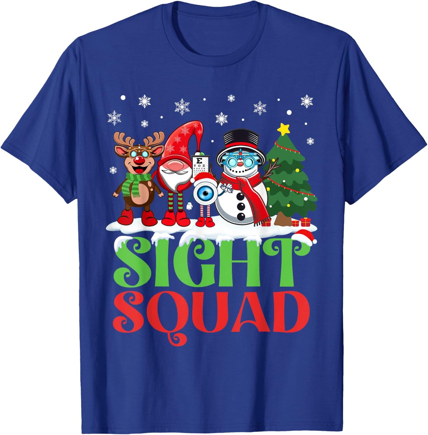 Sight Squad Reindeer Gnome Santa Funny Christmas Optometrist T-Shirt - T-Shirt | Royal