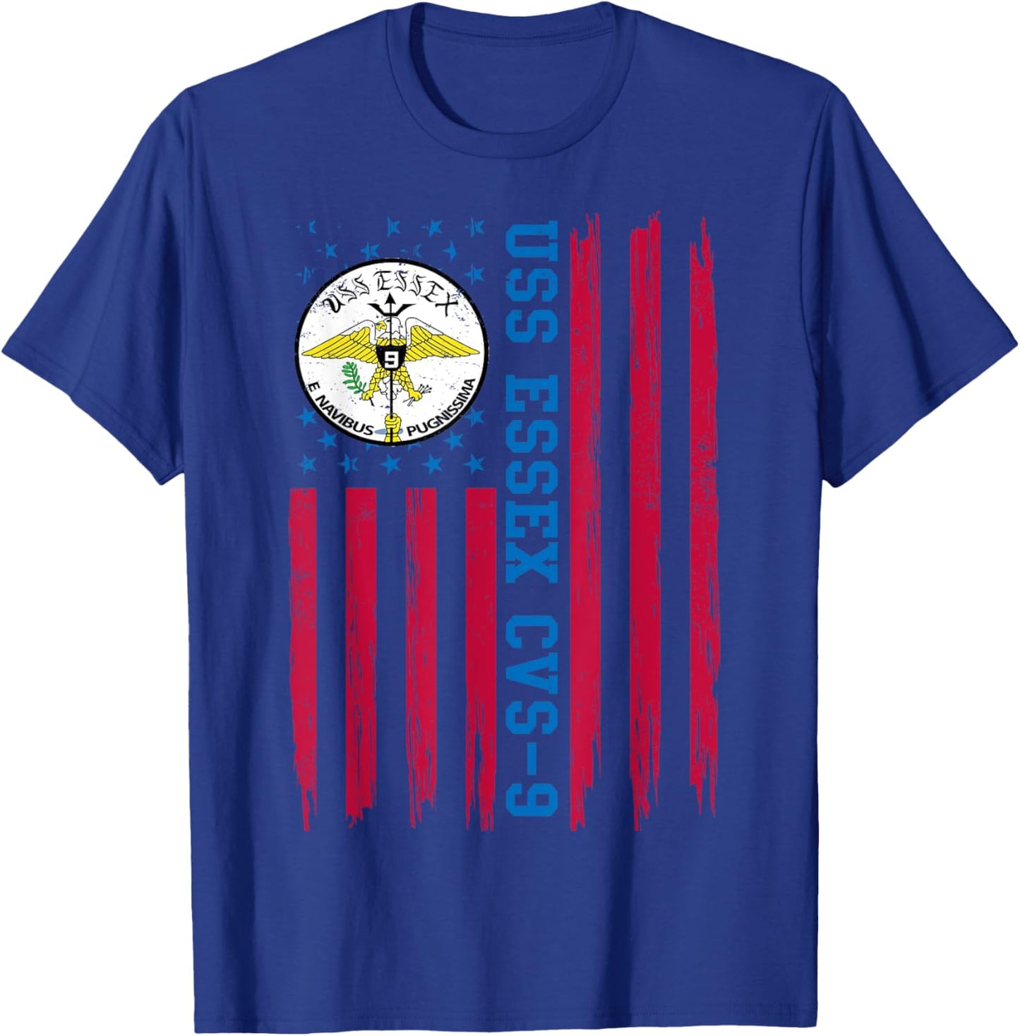 USS Essex CVS-9 American Flag Aircraft Carrier Veteran Papa T-Shirt - T-Shirt | Royal