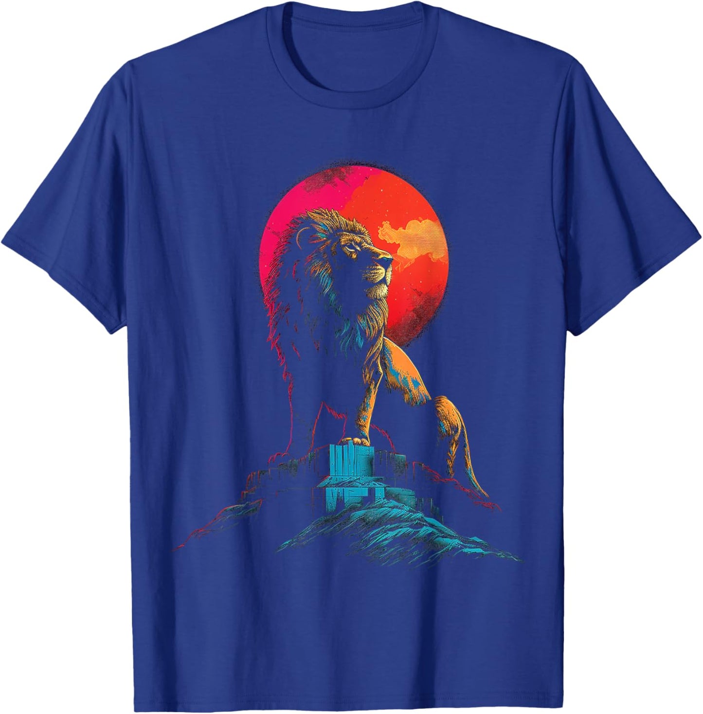 Lion Moon Colorful Animal Nature Illustration Art Lion T-Shirt - T-Shirt | Royal