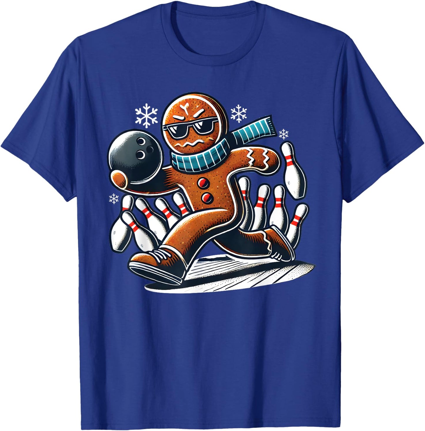 Gingerbread Playing Bowling ball and pins Christmas bowling T-Shirt - T-Shirt | Royal