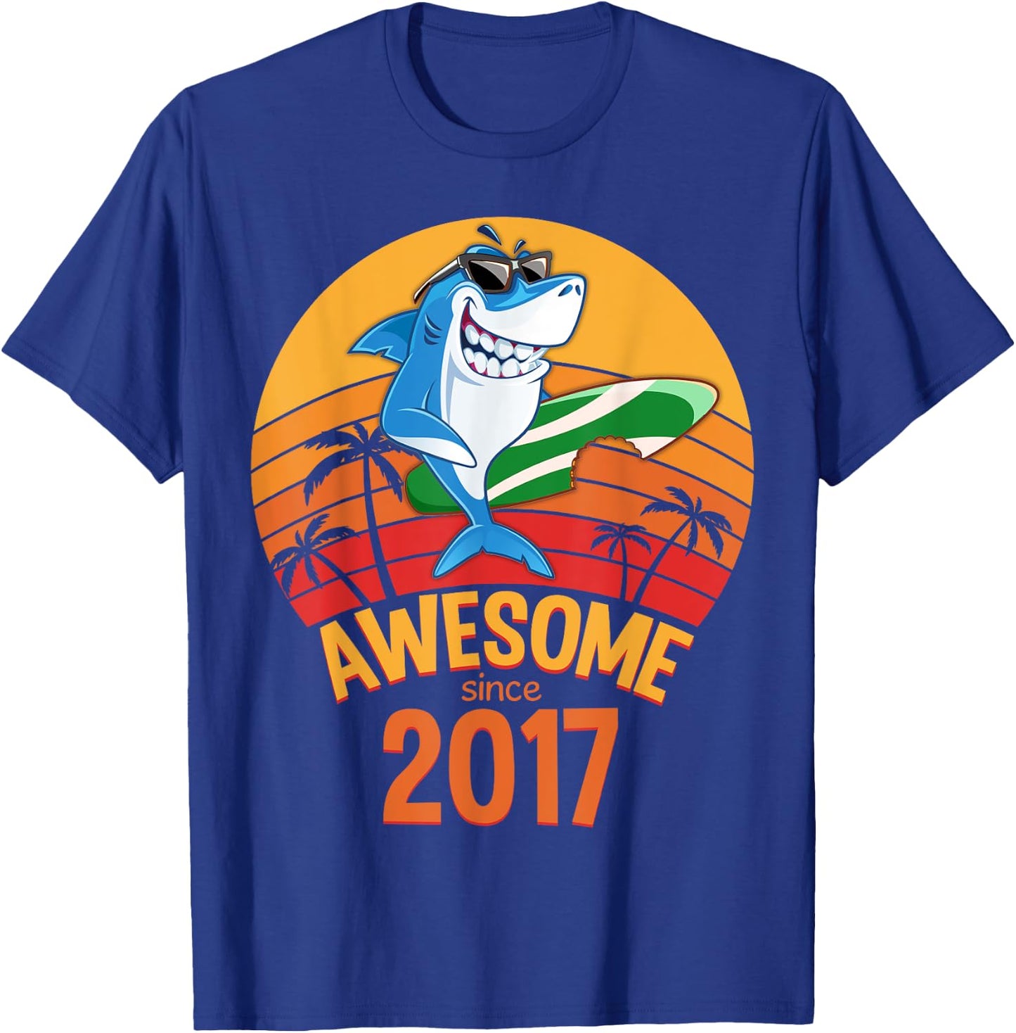 Shark Birthday 3 Years Old Surf Awesome Since 2017 Hawaii T-Shirt - T-Shirt | Royal