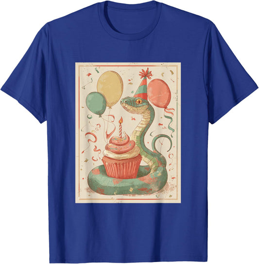 Snake Retro Art Print Birthday Party Balloons & Cupcake T-Shirt - T-Shirt | Royal