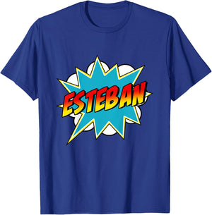Kids Boys Esteban Name Superhero Comic Book T-Shirt - T-Shirt | Royal
