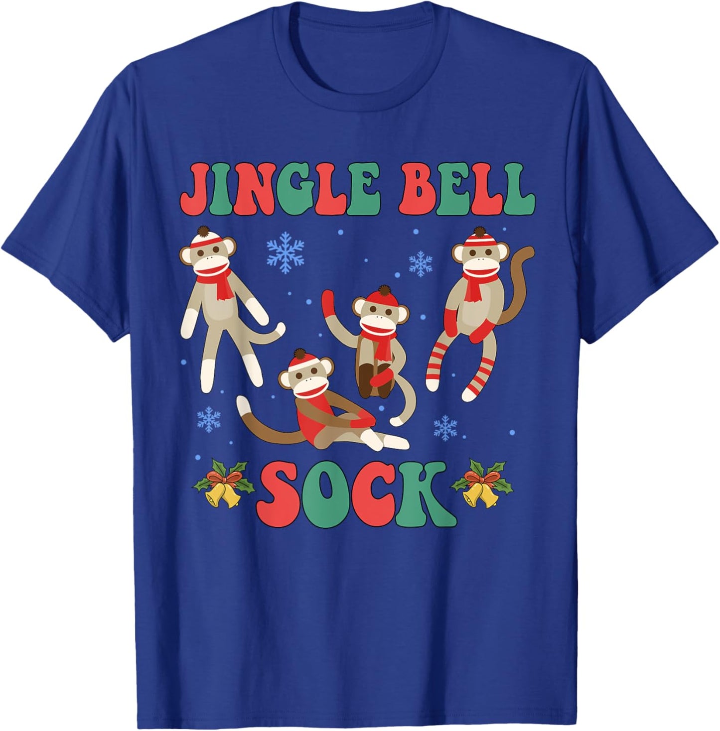 Jingle Bell Sock Funny Sock Monkey Christmas Monkey Lovers T-Shirt - T-Shirt | Royal