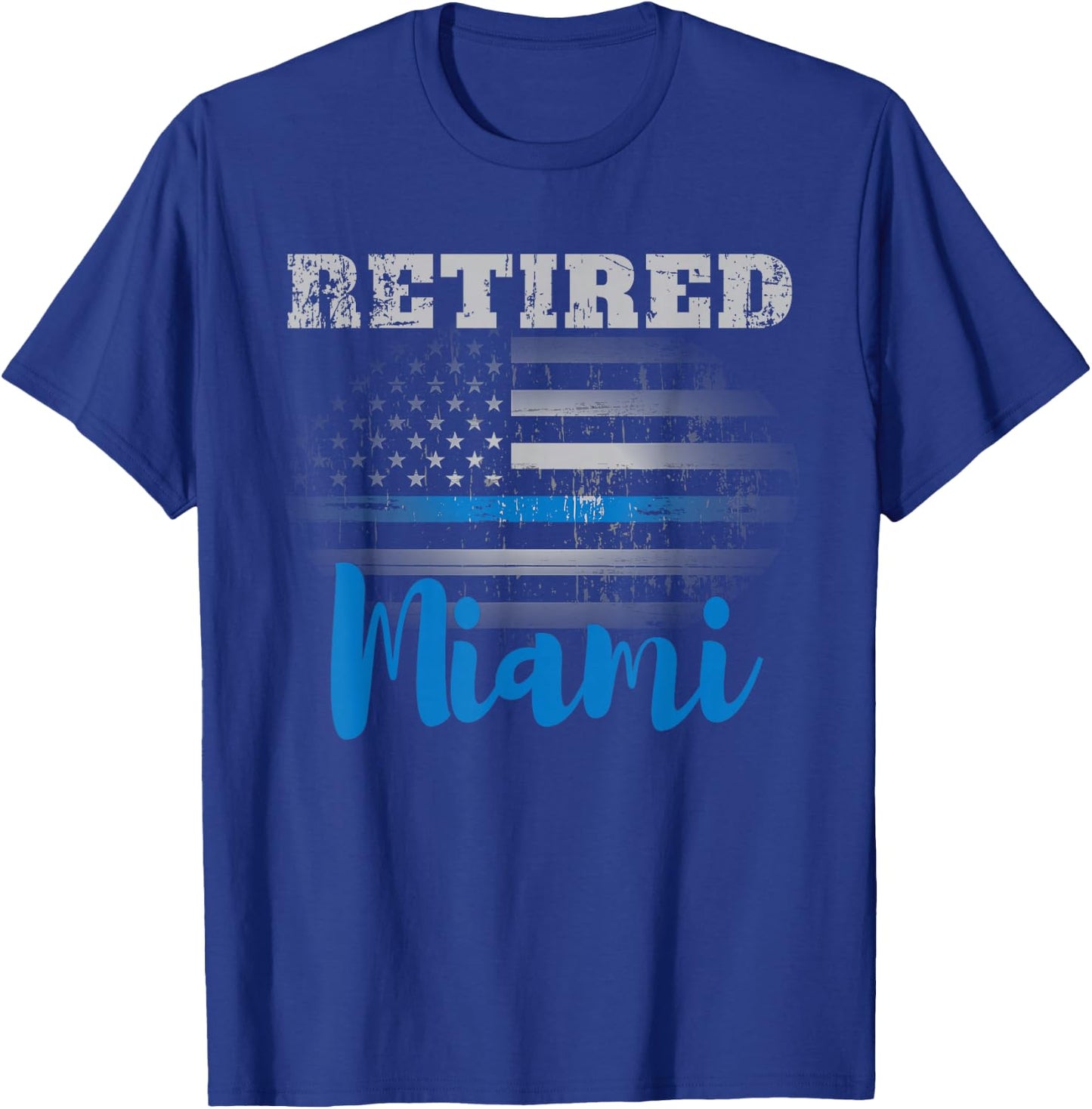 Retired Police Officer Miami American Flag Design T-Shirt - T-Shirt | Royal