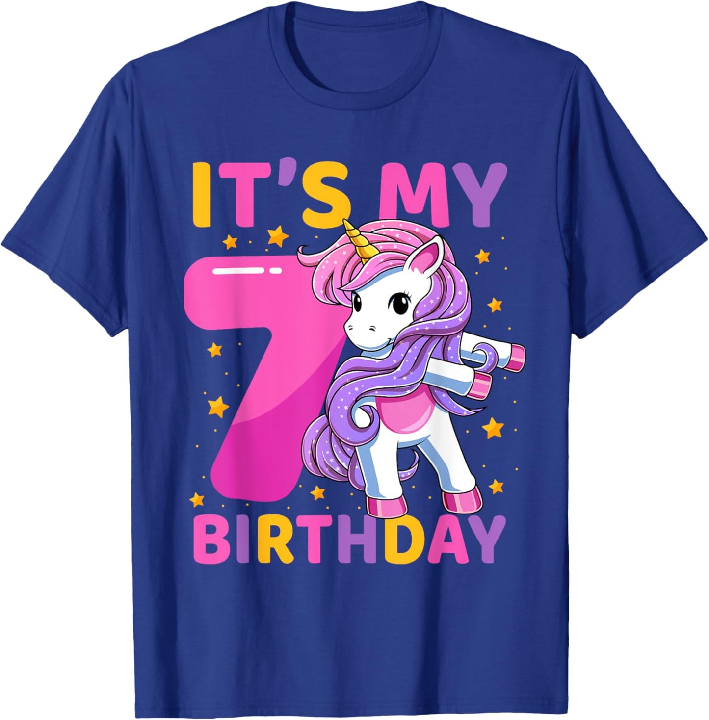 7 Years Old Unicorn Flossing 7th Birthday Party Girls Kids T-Shirt - T-Shirt | Royal