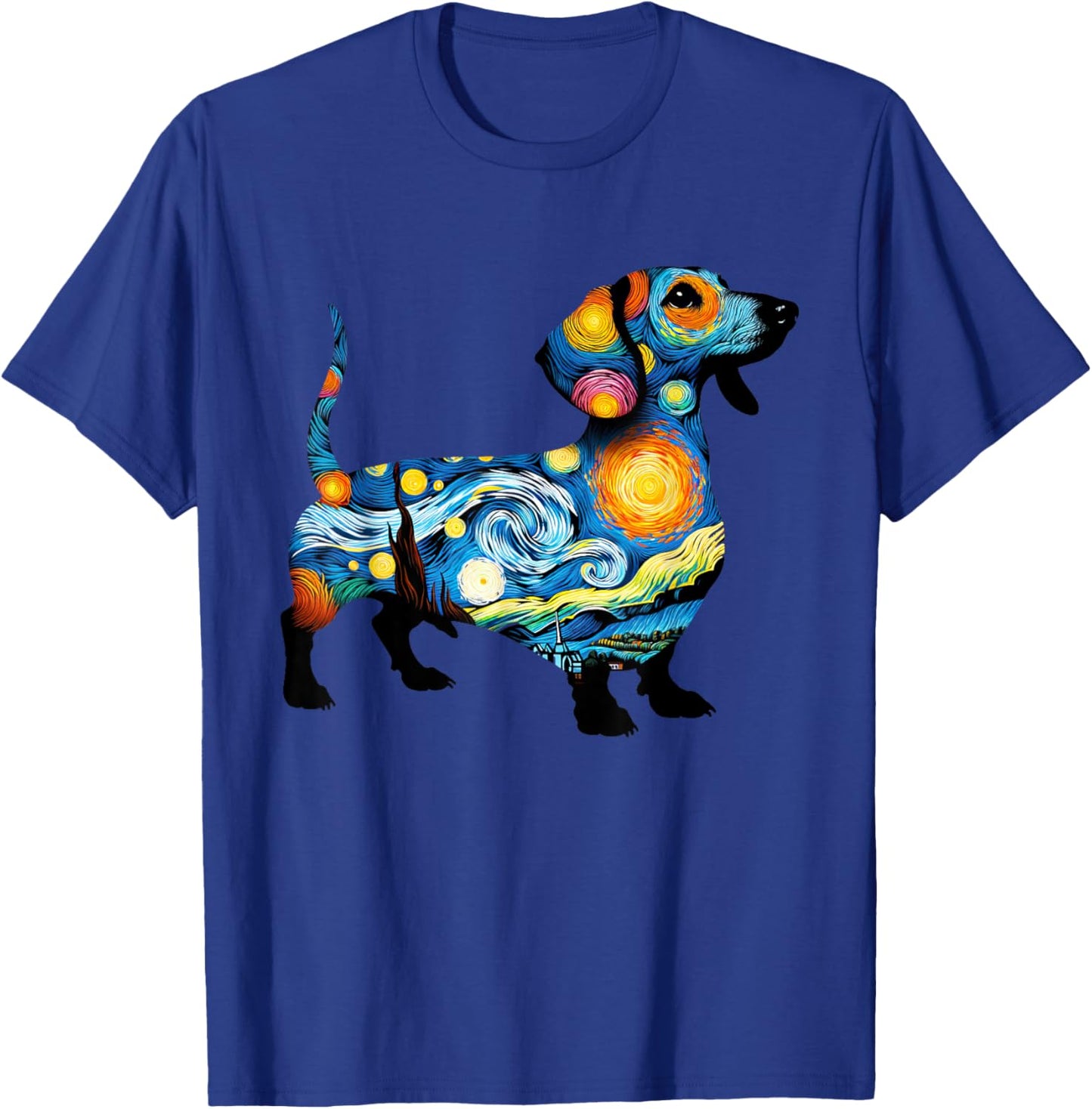 Dachshund Starry Night Painting Van Gogh Dog Dad Dog Mom Men Women Girls Kids T-Shirt - T-Shirt | Royal