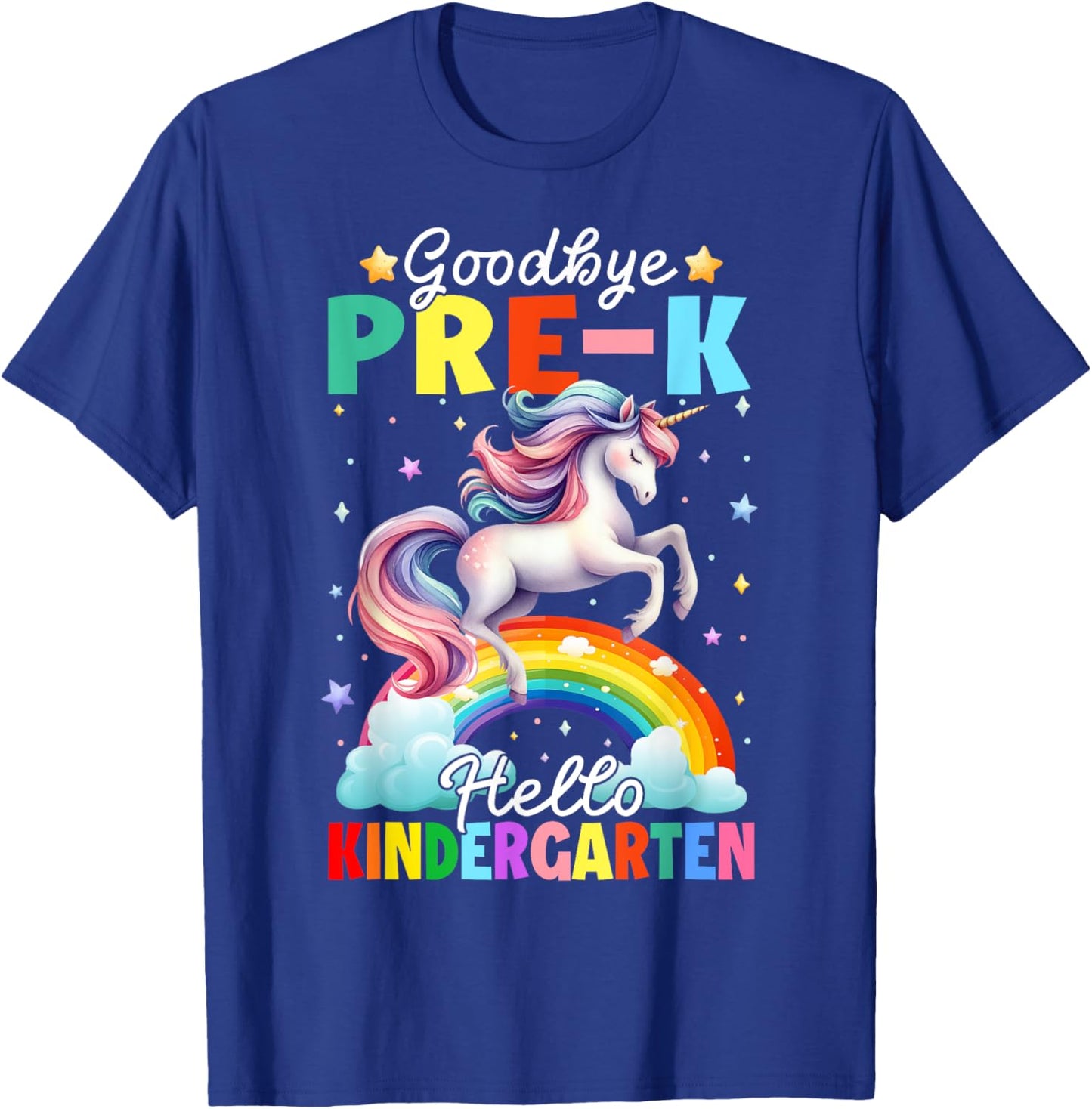 Kids Goodbye Pre-K Hello Kindergarten Unicorn Graduation T-Shirt - T-Shirt | Royal