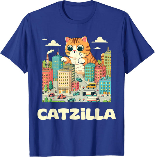 Catzilla Cat Art Funny Cat Gifts Men Women Girls Kids T-Shirt - T-Shirt | Royal