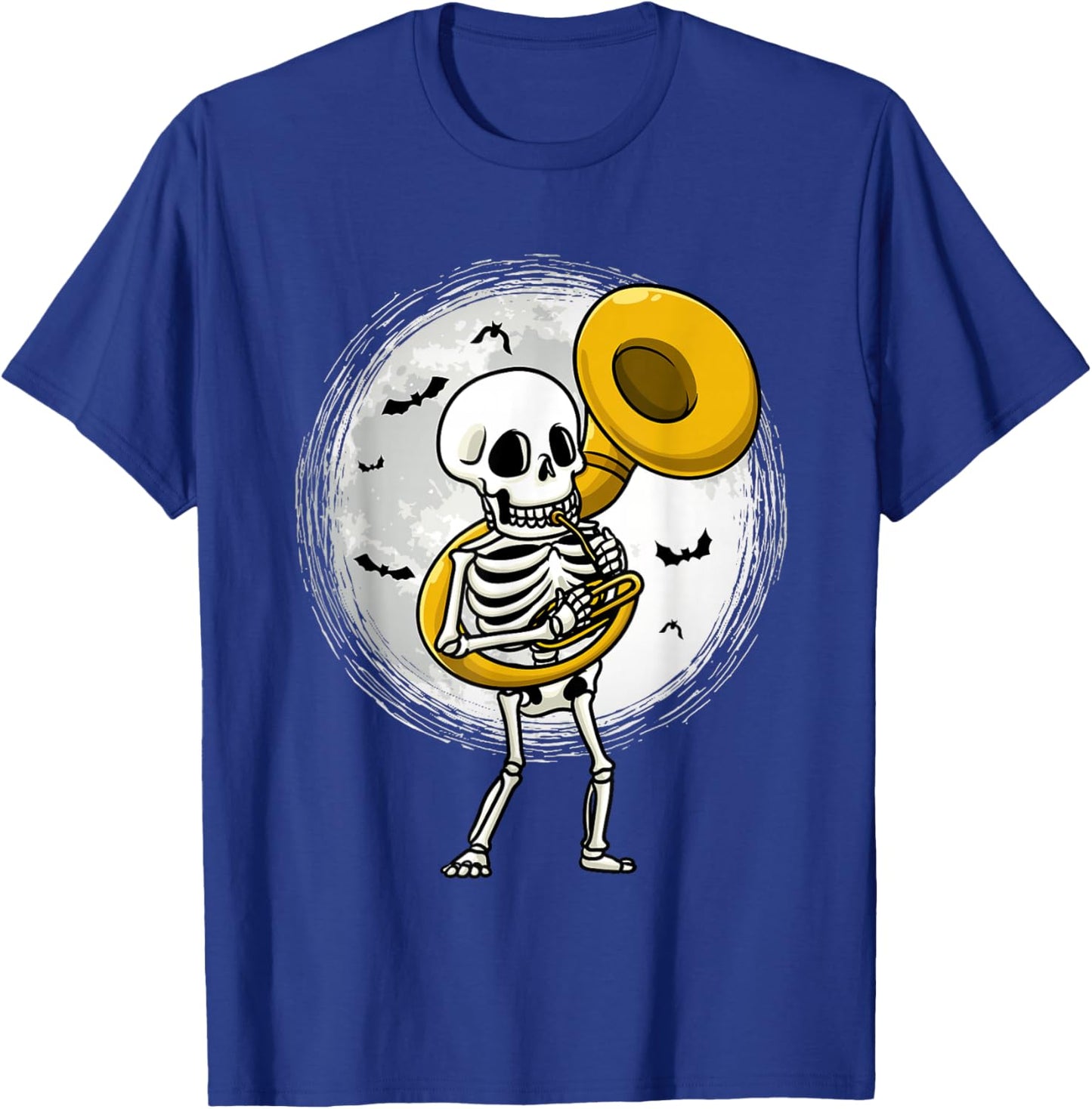 Skeleton Playing Sousaphone Tuba Instrument Halloween Band T-Shirt - T-Shirt | Royal
