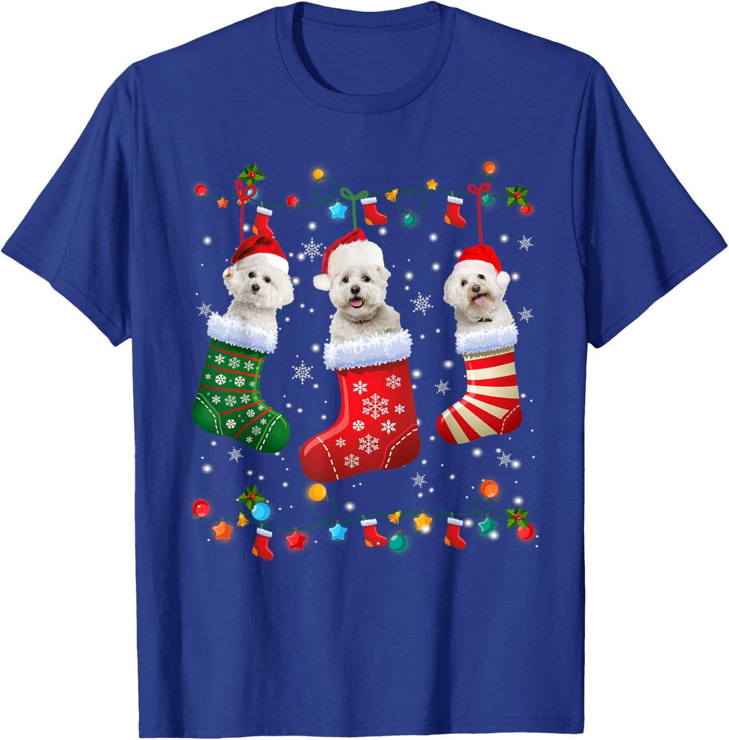 Christmas Socks Pajama Bichon Frise Dog Puppy Lover T-Shirt - T-Shirt | Royal