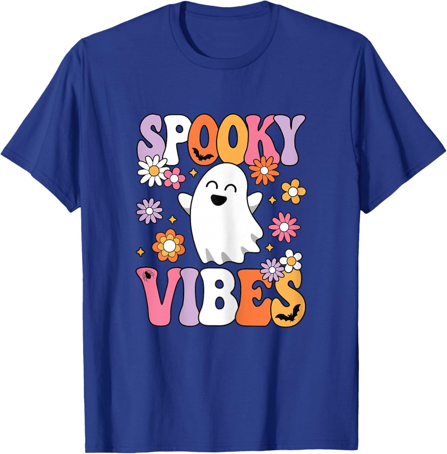 Spooky Vibes Groovy Halloween Ghost Women Girls Teens Kids T-Shirt - T-Shirt | Royal