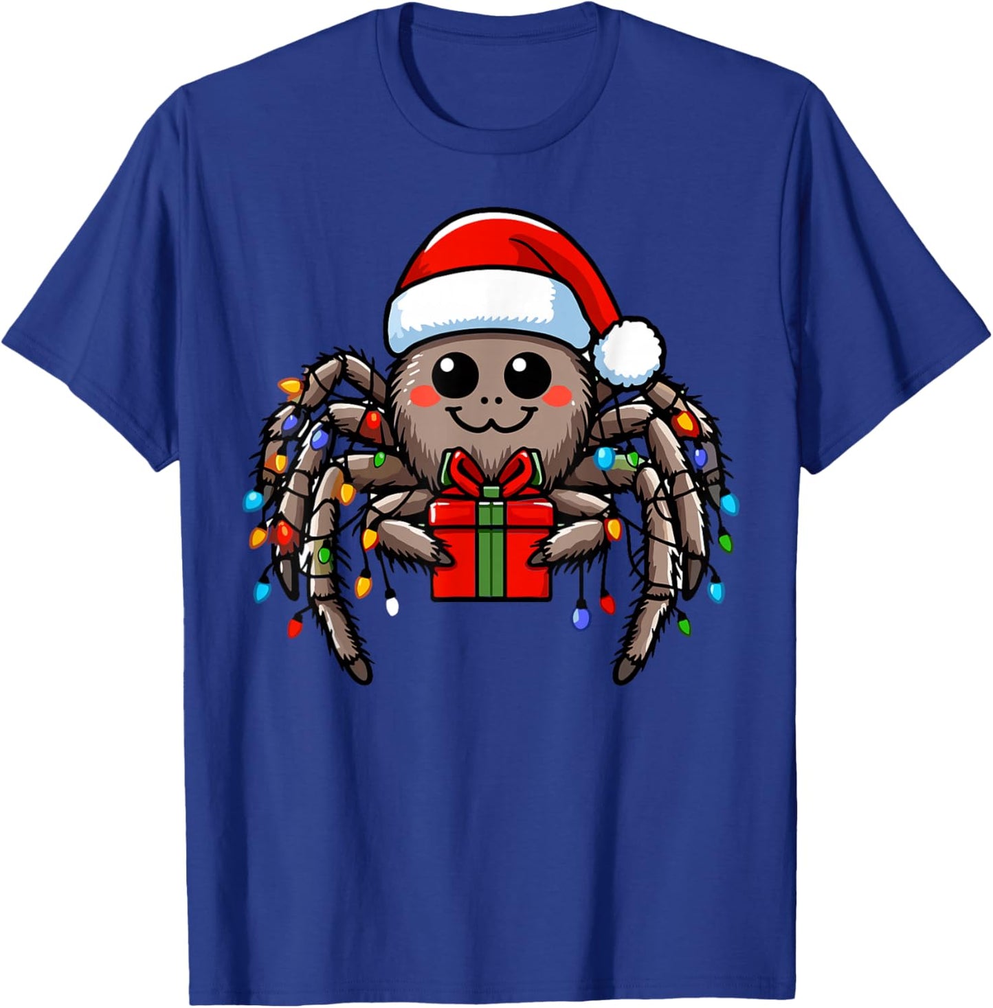 Spider Wearing Santa Claus Hat Holding A Present Box Xmas T-Shirt - T-Shirt | Royal