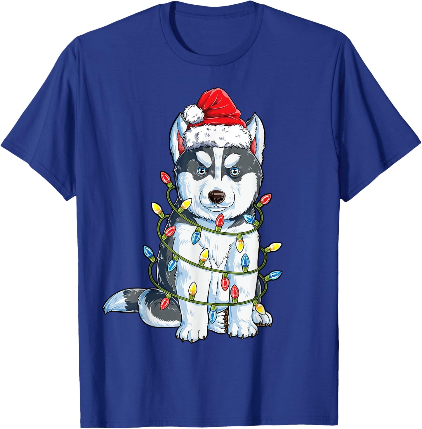 Siberian Husky Santa Christmas Tree Lights Xmas Boys Dog T-Shirt - T-Shirt | Royal