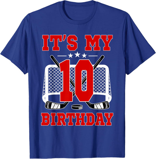 It's My 10th Birthday Girl Ice Hockey Theme 10 Year Old T-Shirt - T-Shirt | Royal