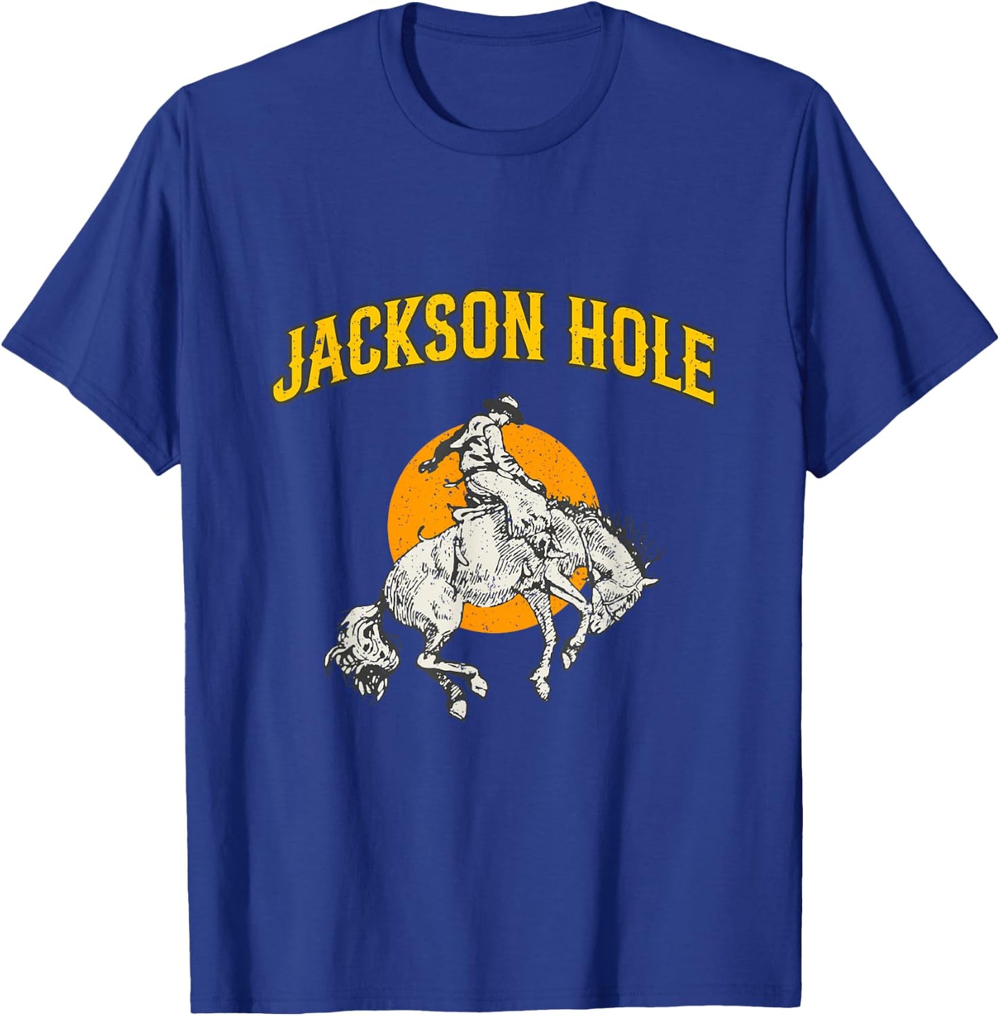 Rodeo Cowboy Riding A Bucking Horse Jackson Hole Wyoming T-Shirt - T-Shirt | Royal