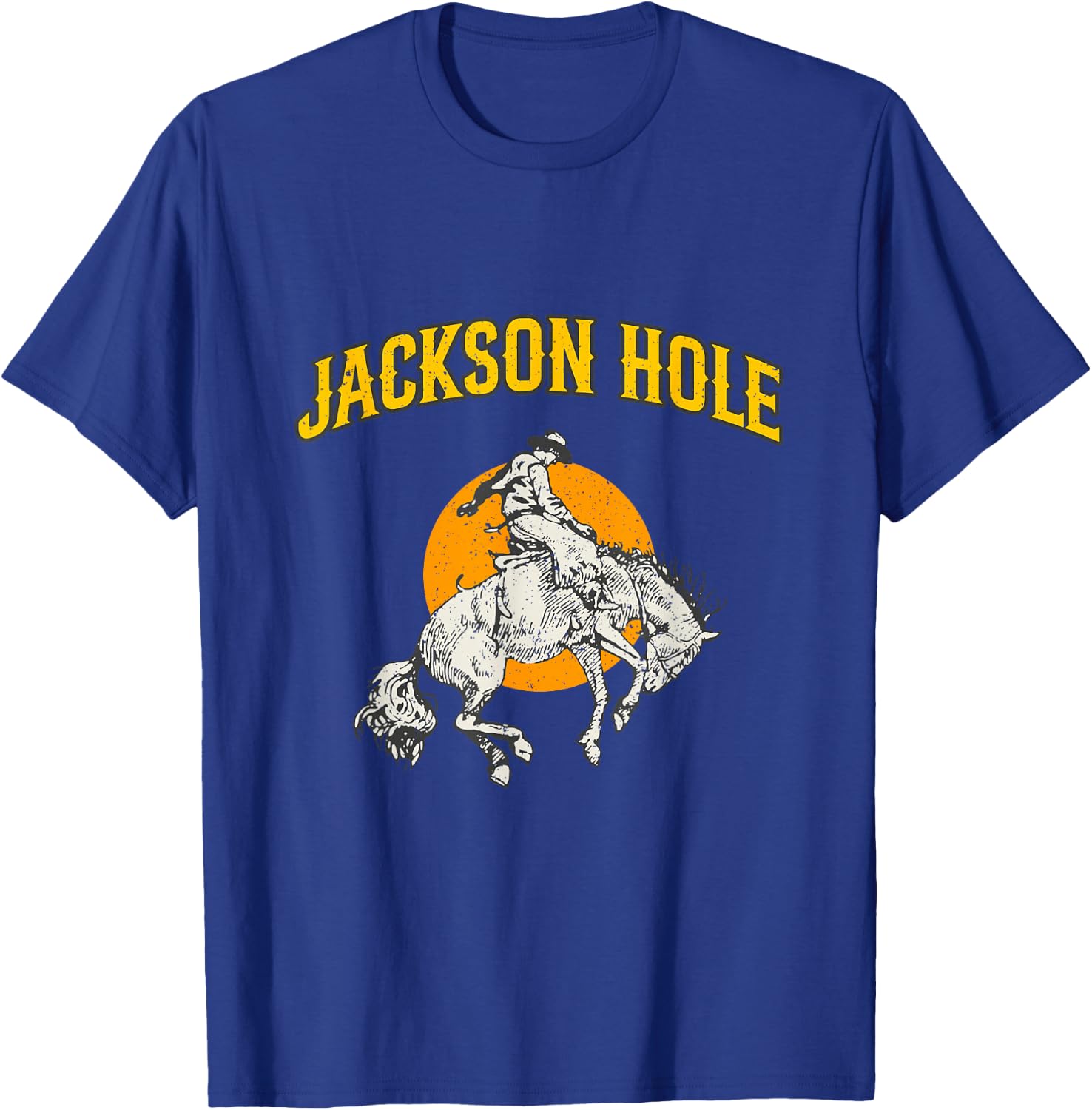 Rodeo Cowboy Riding A Bucking Horse Jackson Hole Wyoming T-Shirt - T-Shirt | Royal