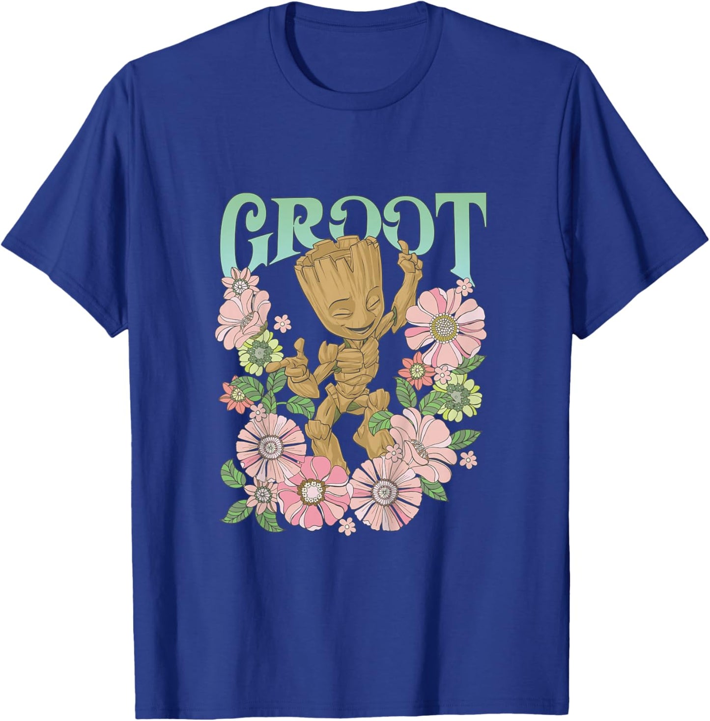 Kids Marvel Guardians of The Galaxy Classic Floral Groovy Groot T-Shirt - T-Shirt | Royal