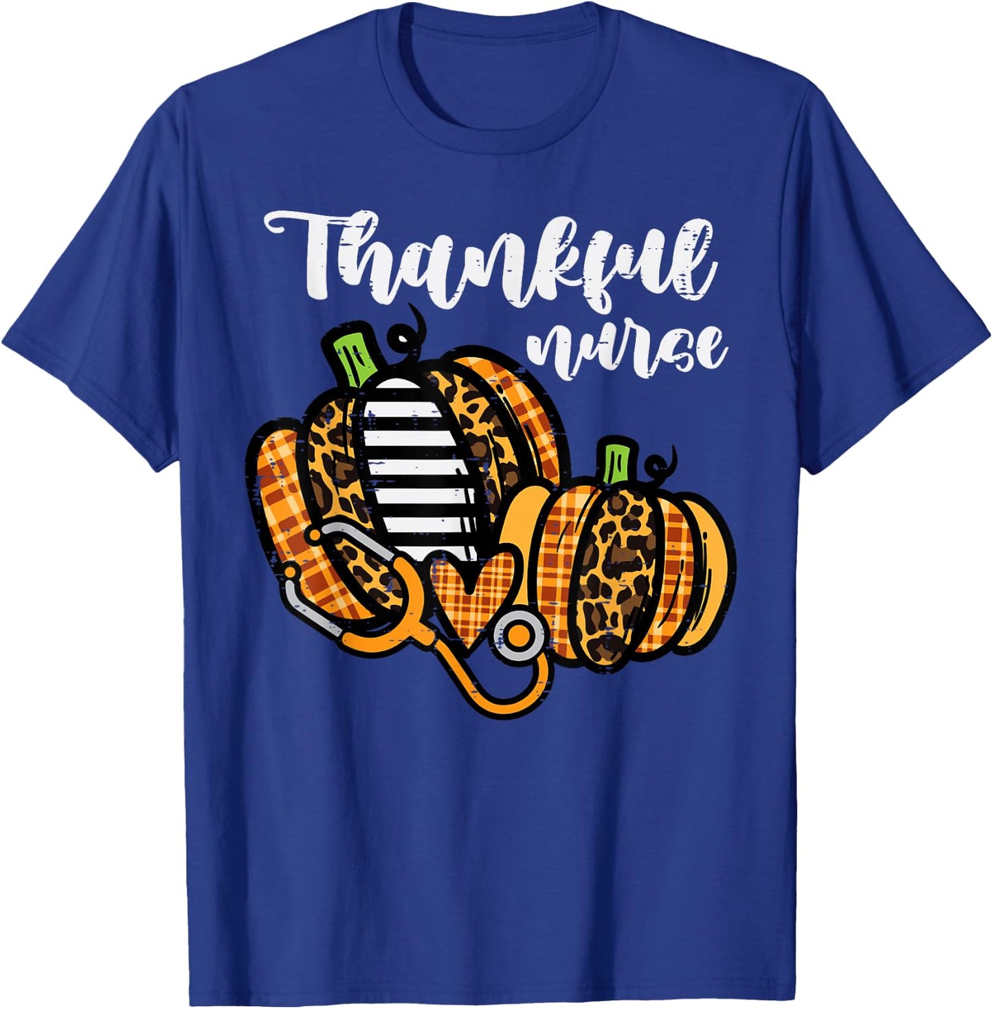 Pumpkin Thankful Nurse Thanksgiving Scrub Top Fall Women RN T-Shirt - T-Shirt | Royal