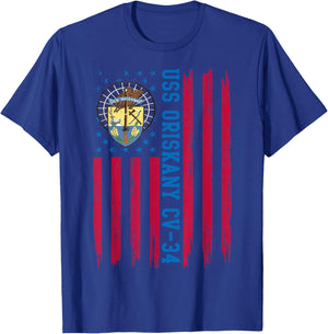 USS Oriskany CV-34 American Flag Aircraft Carrier Veteran Women Men T-Shirt - T-Shirt | Royal