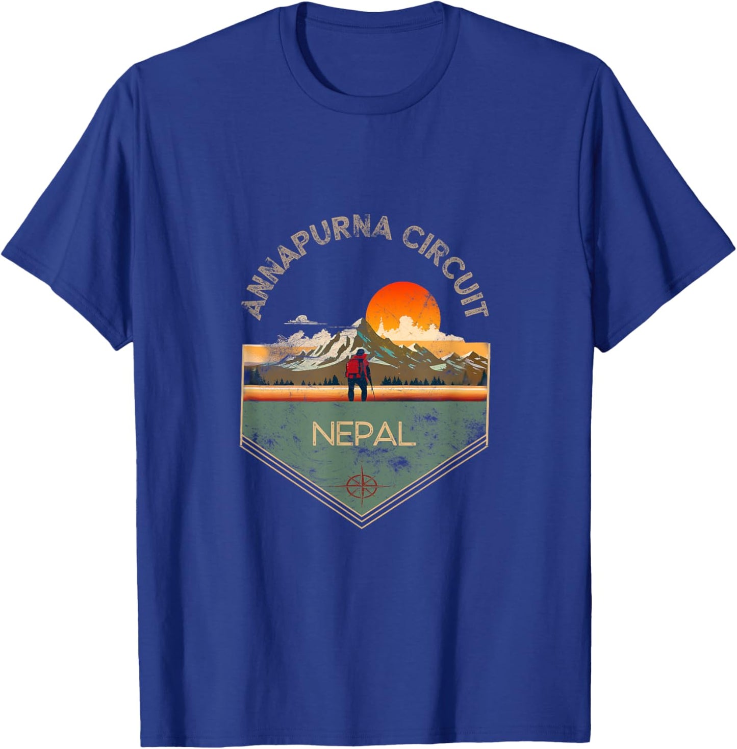 Annapurna Circuit Retro Vintage Hiking Apparel - Souvenir T-Shirt - T-Shirt | Royal