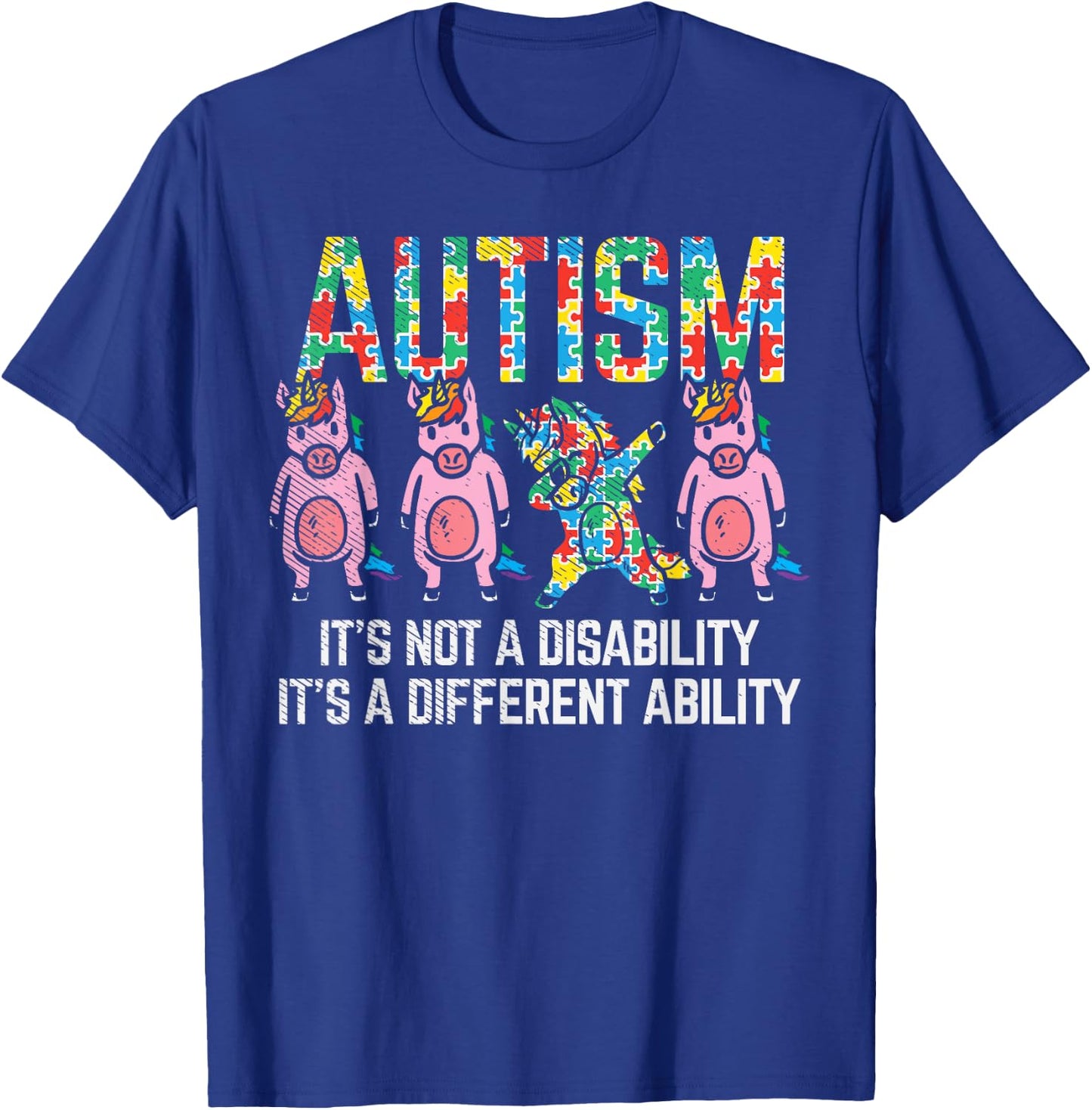 BoredKoalas Autism Awareness Unicorn Dab - -Adults, Black, Short Sleeve, Classic Fit, Cotton Blend, Small T-Shirt - T-Shirt | Royal