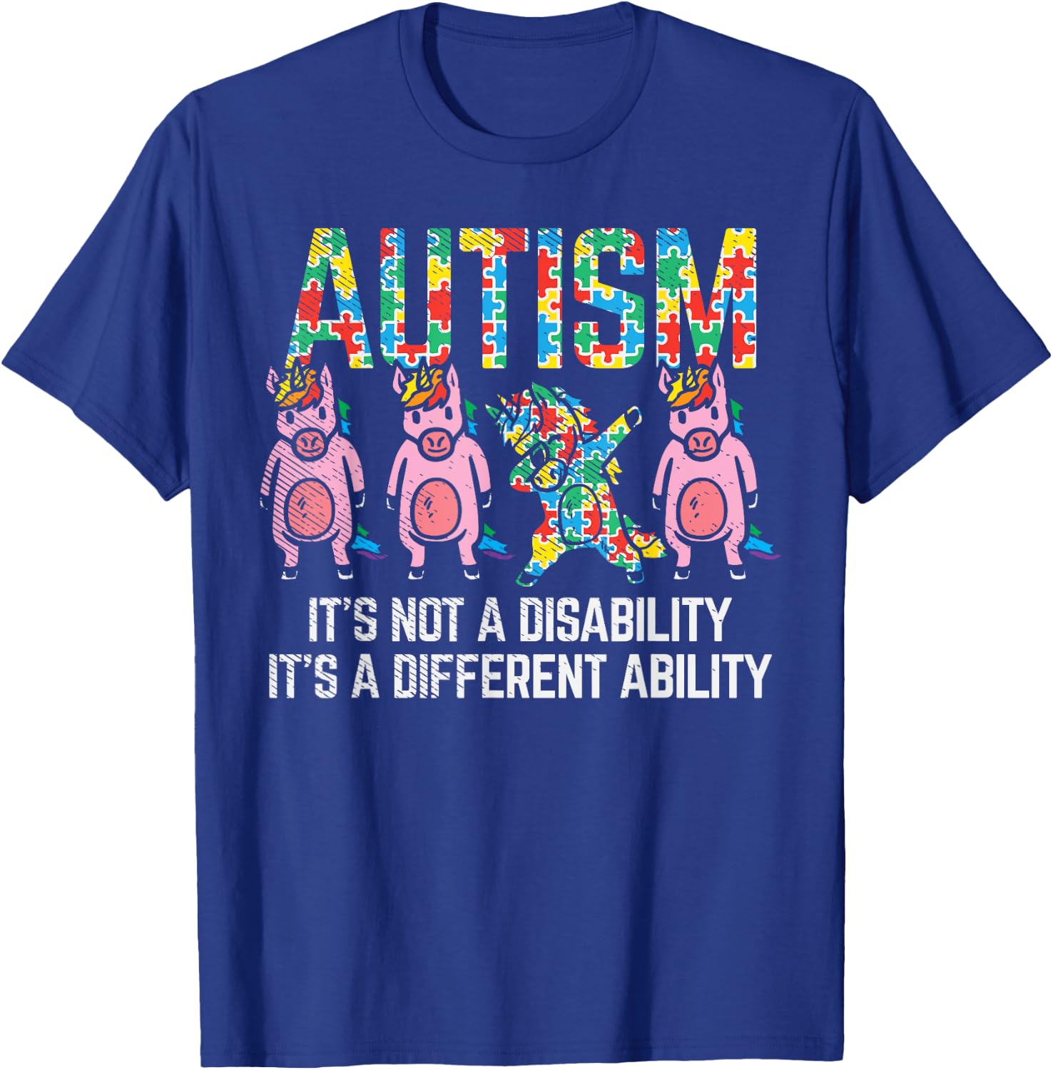 BoredKoalas Autism Awareness Unicorn Dab - -Adults, Black, Short Sleeve, Classic Fit, Cotton Blend, Small T-Shirt - T-Shirt | Royal