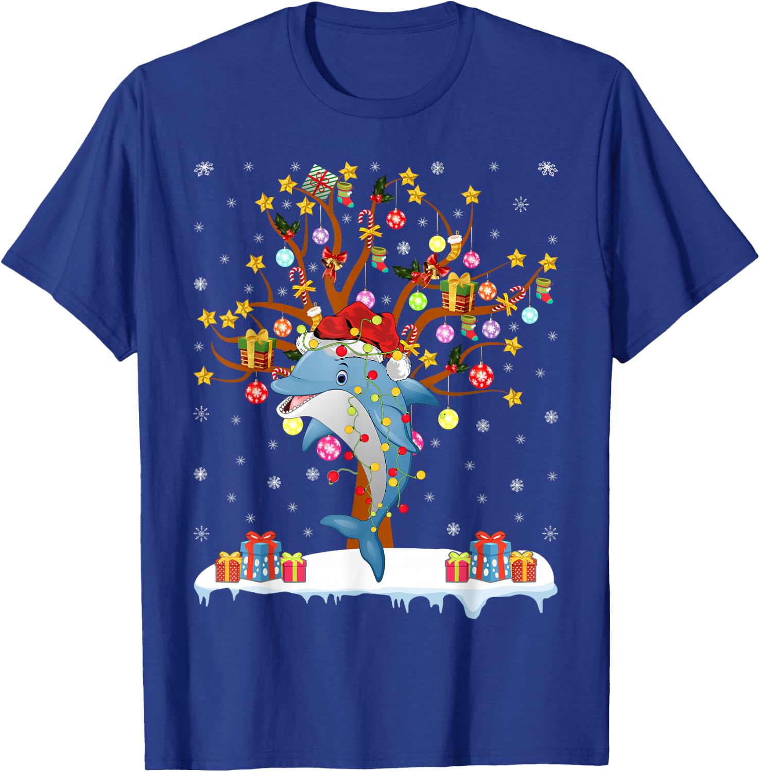 Dolphin Lighting Xmas Tree Gift Dolphin Christmas Tree T-Shirt - T-Shirt | Royal