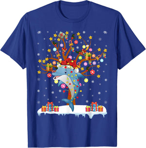 Dolphin Lighting Xmas Tree Gift Dolphin Christmas Tree T-Shirt - T-Shirt | Royal