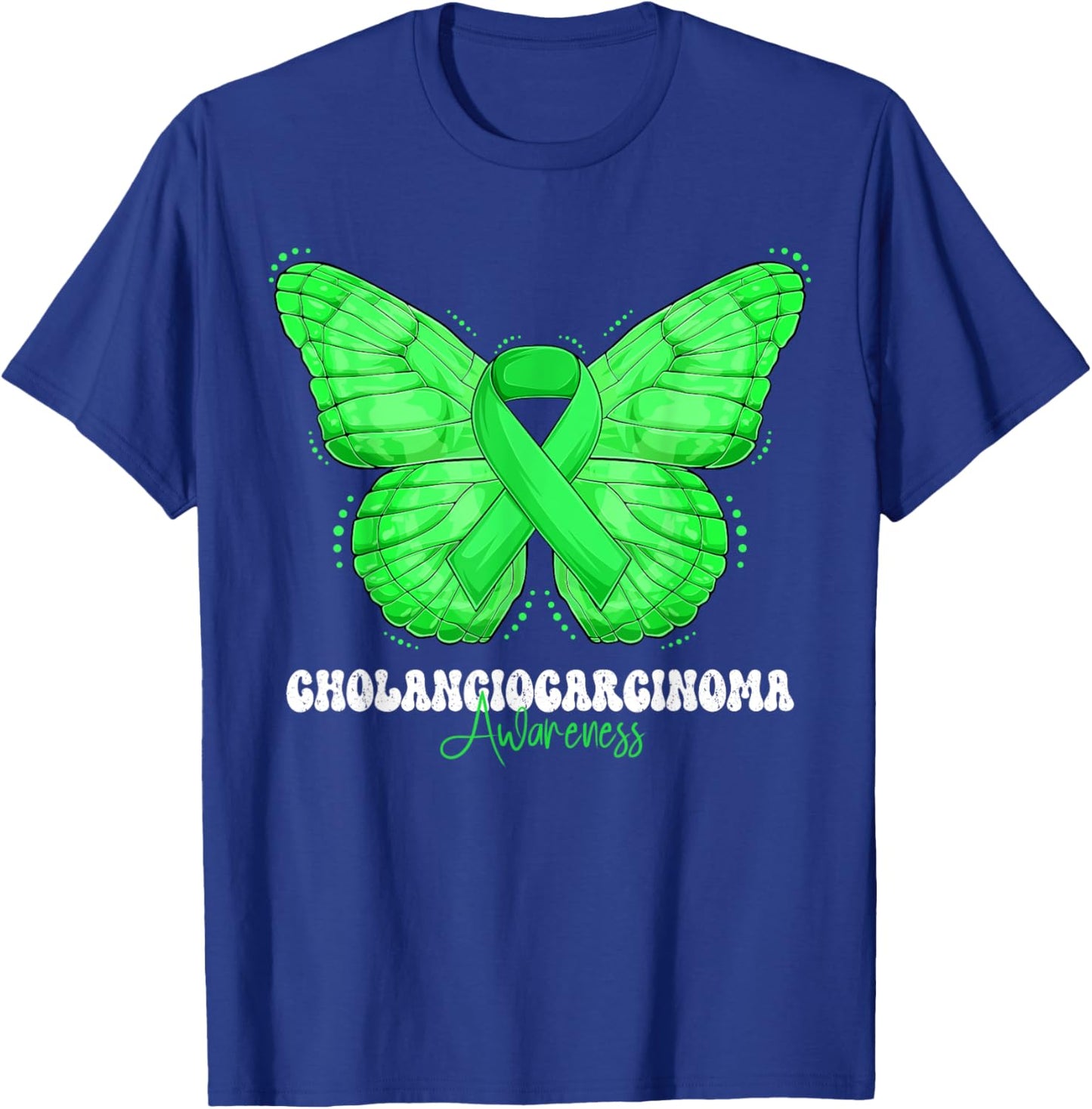 Cholangiocarcinoma Awareness Month Green Ribbon Butterfly T-Shirt - T-Shirt | Royal