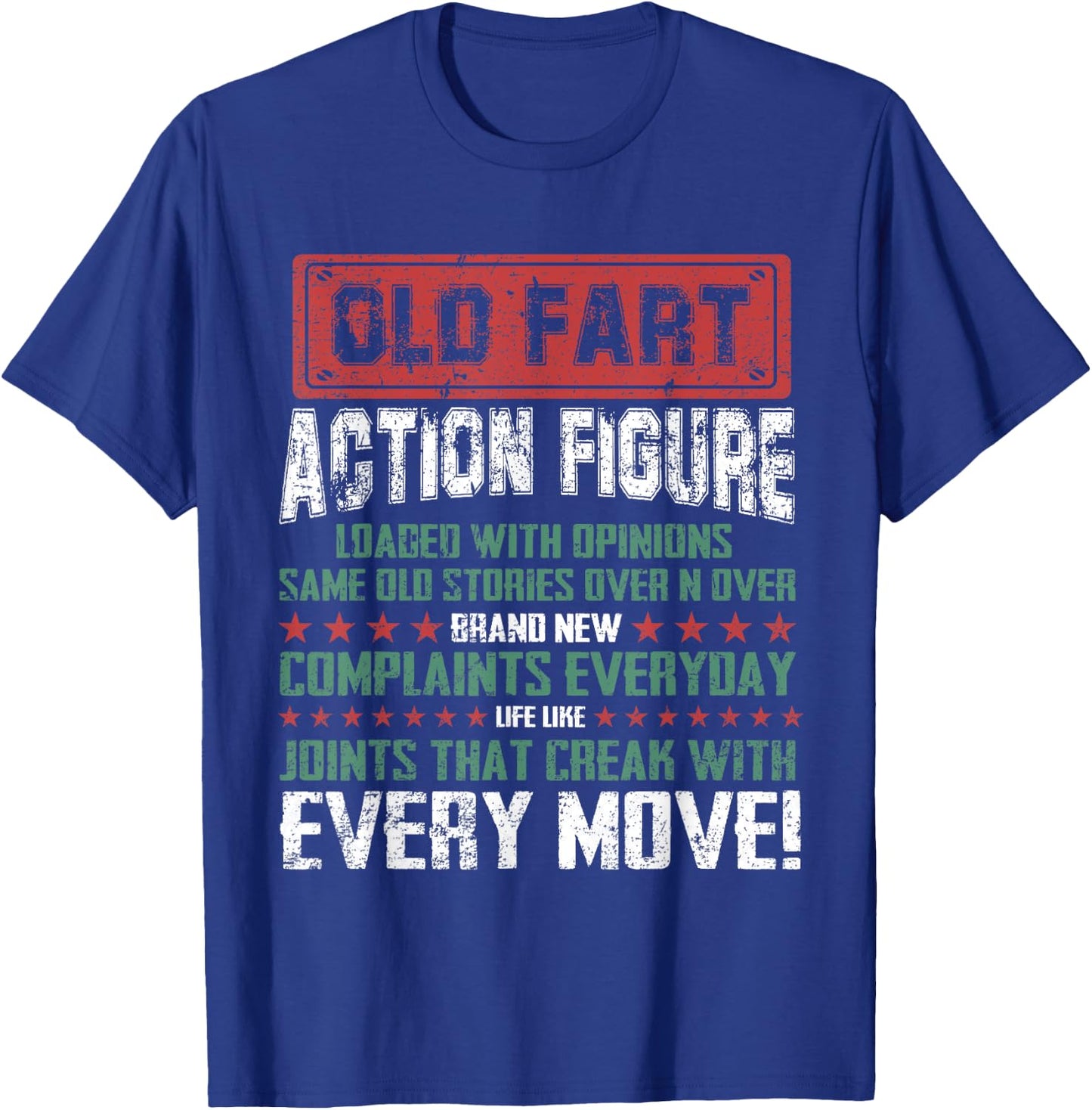 Old Fart Action Figure Vintage Distressed Retirement Gift T-Shirt - T-Shirt | Royal