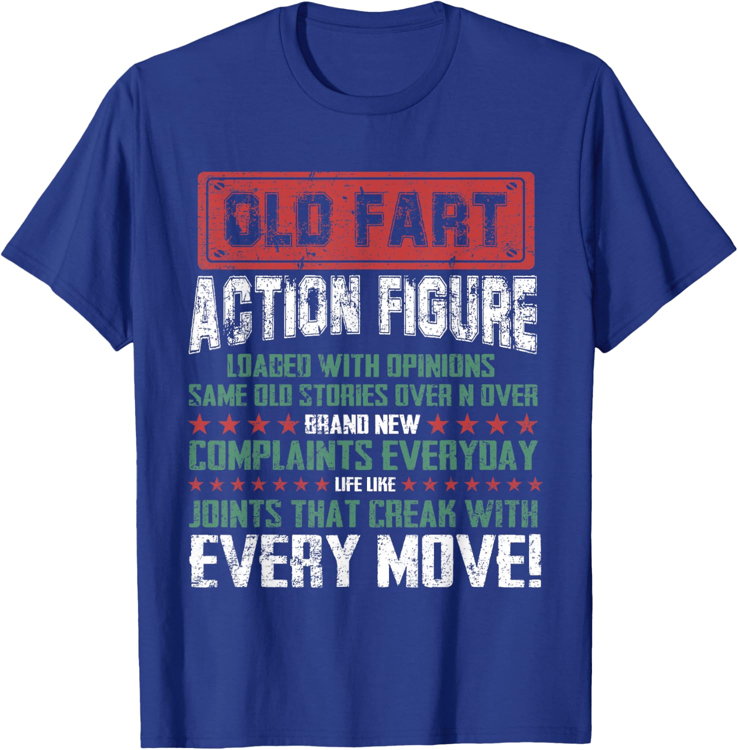 Old Fart Action Figure Vintage Distressed Retirement Gift T-Shirt - T-Shirt | Royal