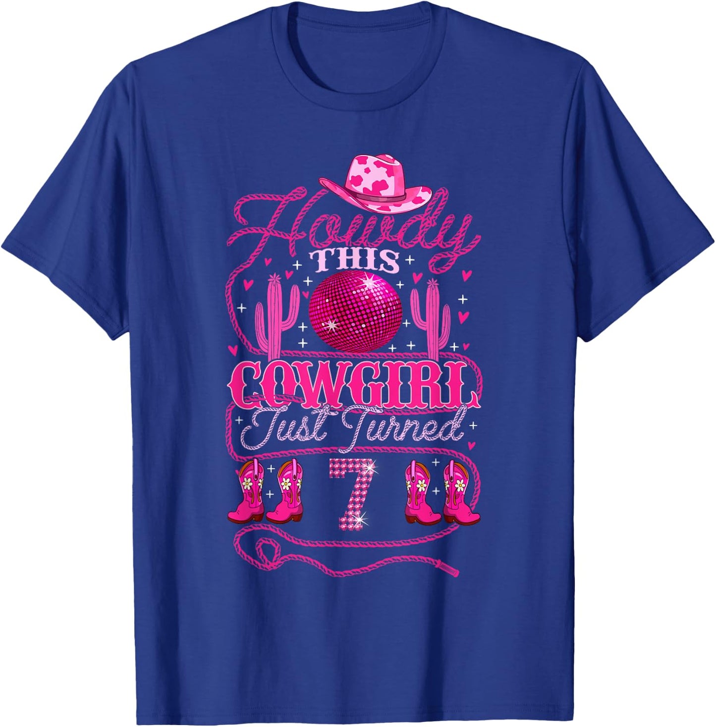 7yrs Birthday Cowgirl Western 7 Years Old Girl 7th Birthday T-Shirt - T-Shirt | Royal