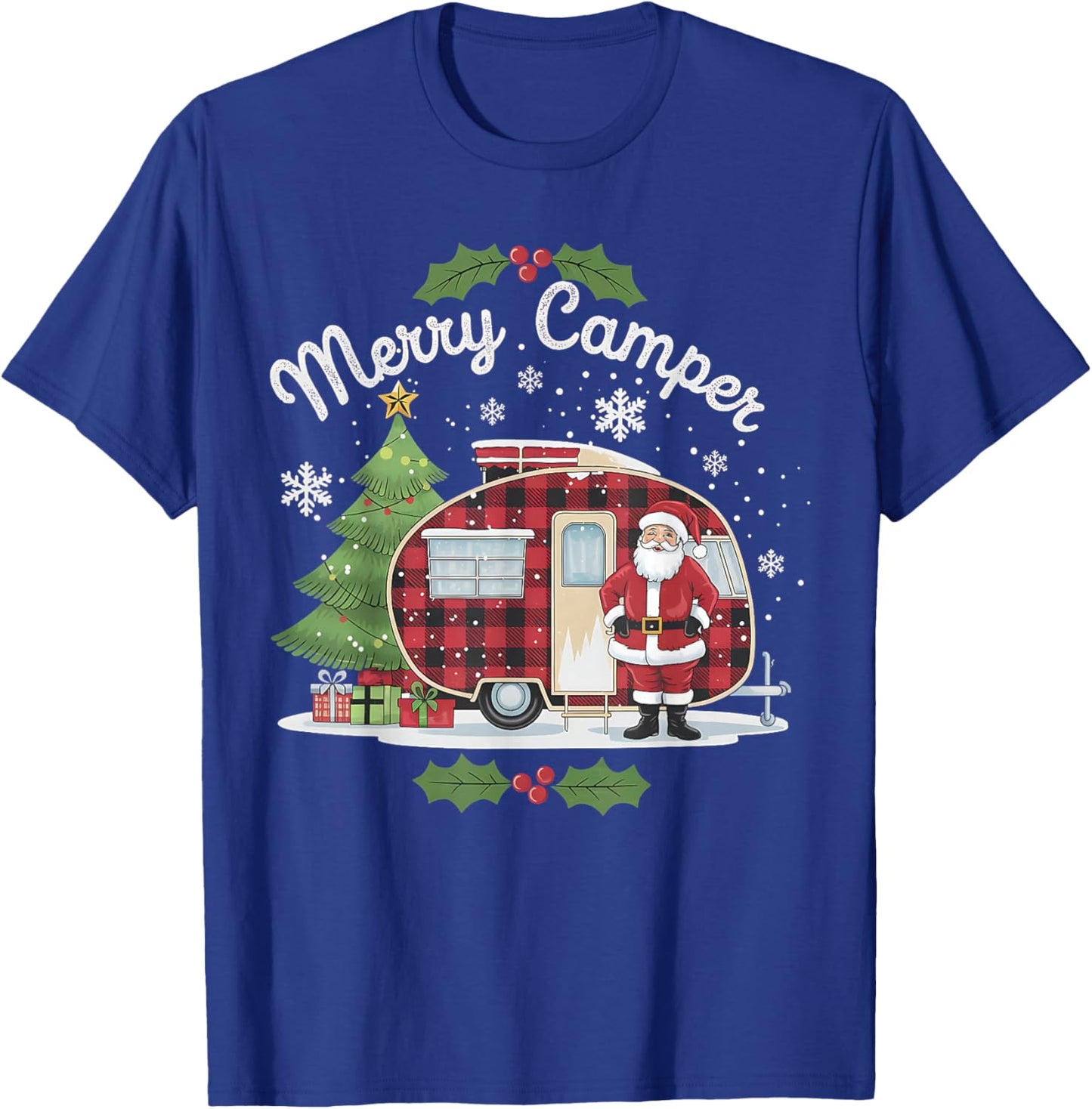 Merry Camper Christmas Santa Camping Truck Family Matching T-Shirt - T-Shirt | Royal