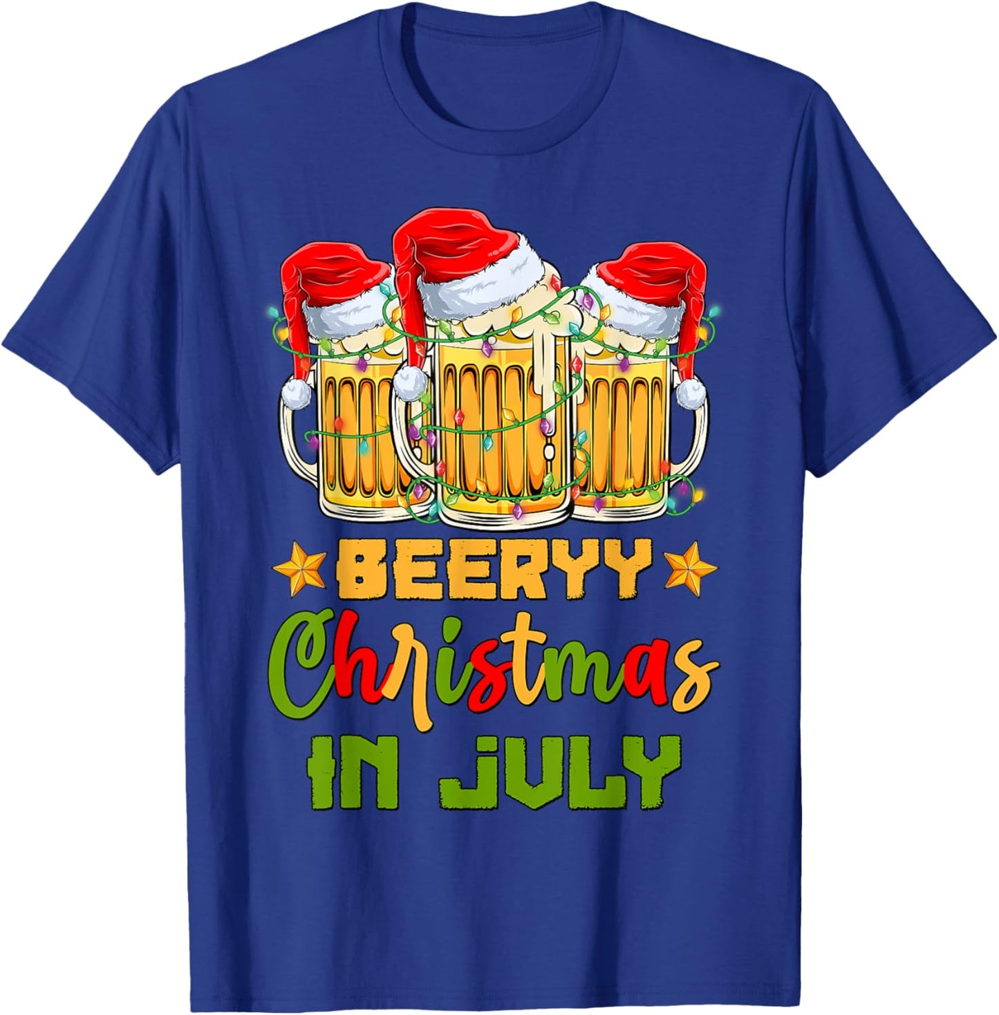 Funny Mugs Of Beer Lights Christmas In July Summer Vacation Women T-Shirt - T-Shirt | Royal