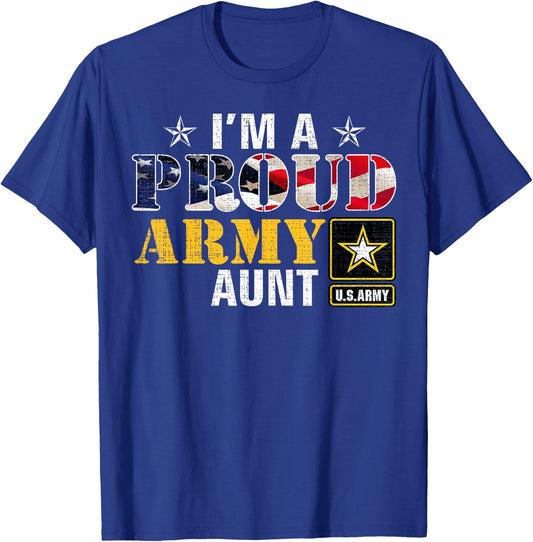 I'm A Proud Army Aunt American Flag Military Gift Veteran T-Shirt - T-Shirt | Royal