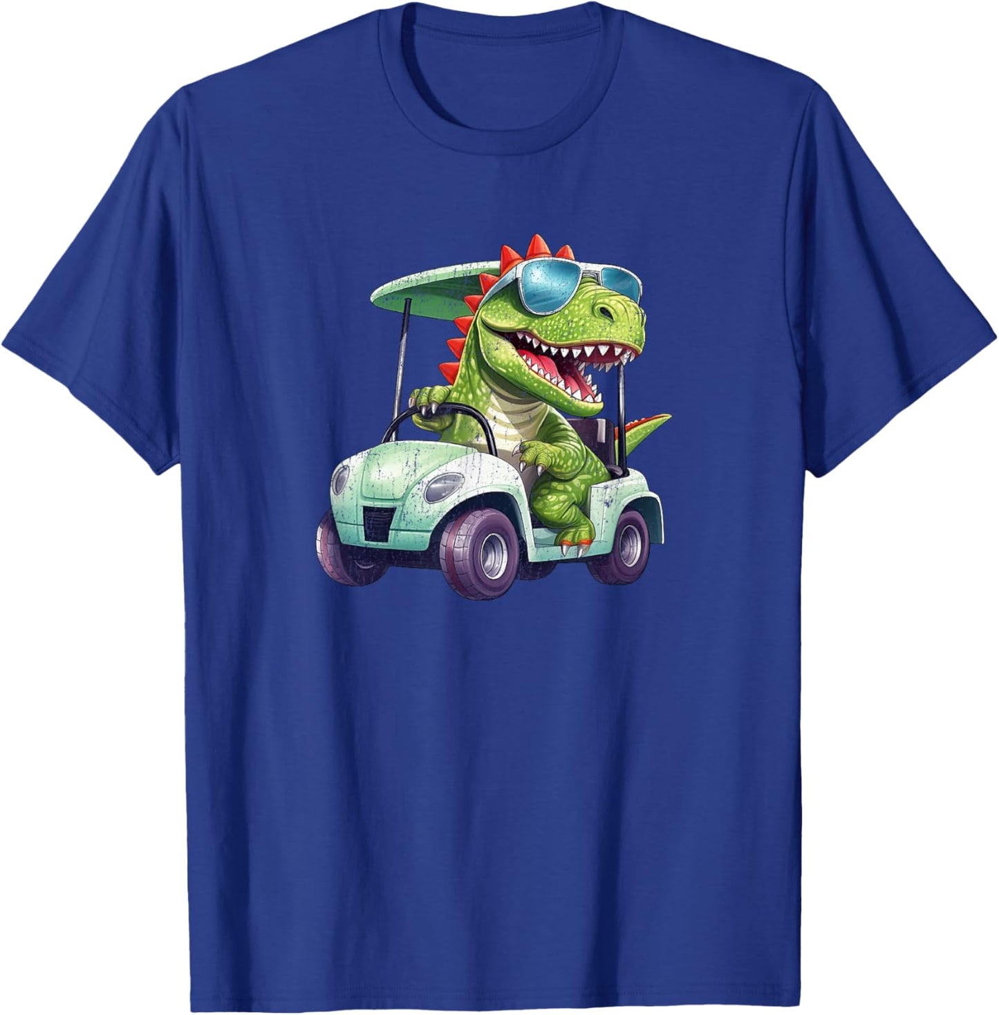 Vintage T-Rex Tyrannosaurus Dinosaur in a Golf Cart Funny T-Shirt - T-Shirt | Royal