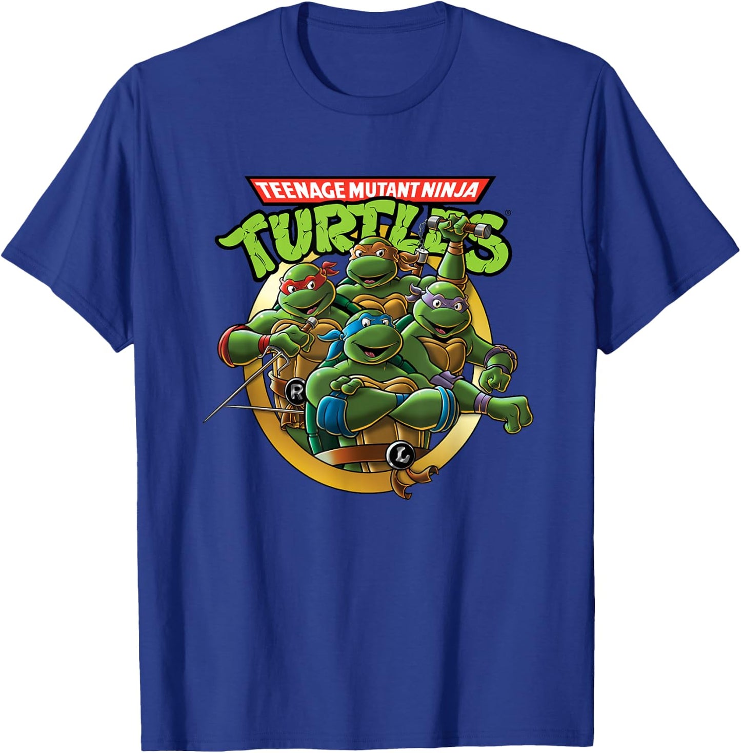 Classic Teenage Mutant Ninja Turtles Group And Logo T-Shirt - T-Shirt | Royal