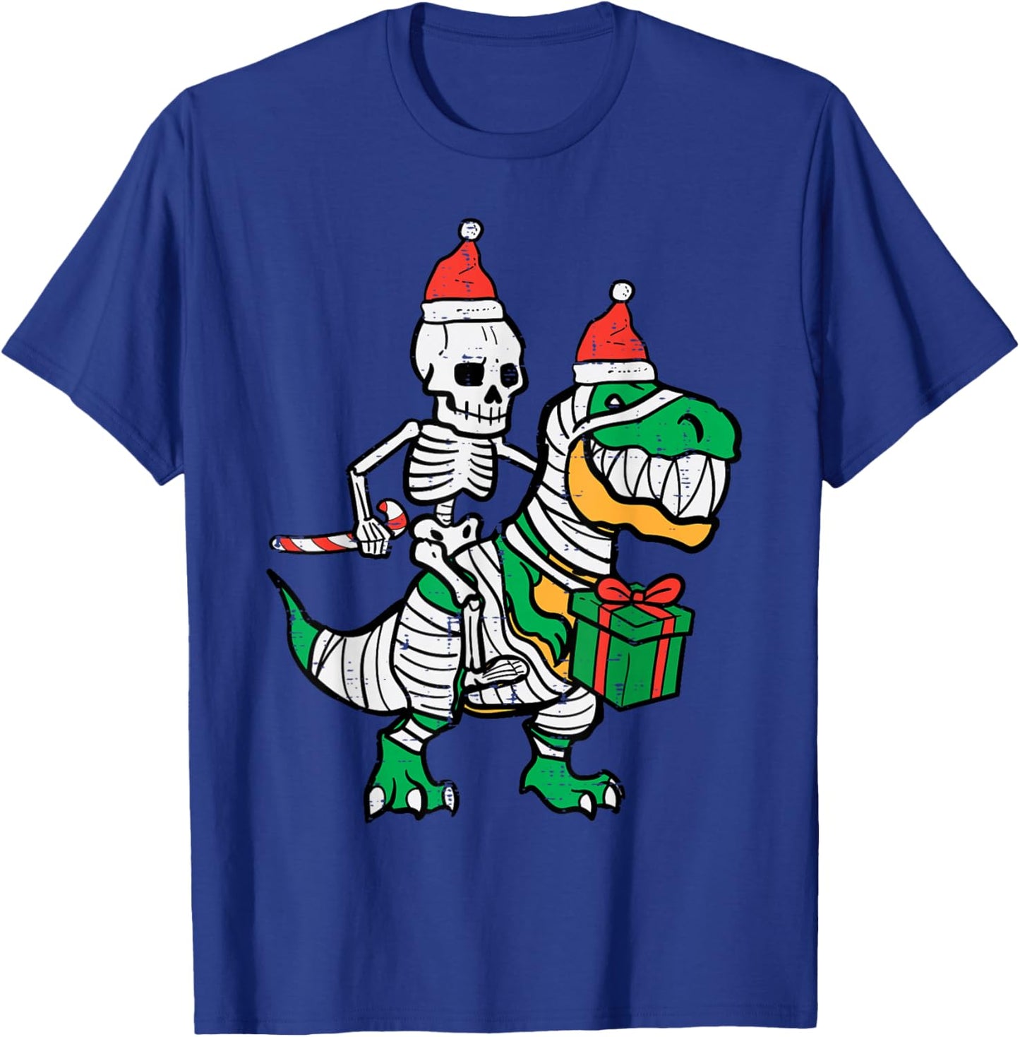 Christmas Skeleton On Trex Santa Xmas Dino Boys Kids Toddler T-Shirt - T-Shirt | Royal