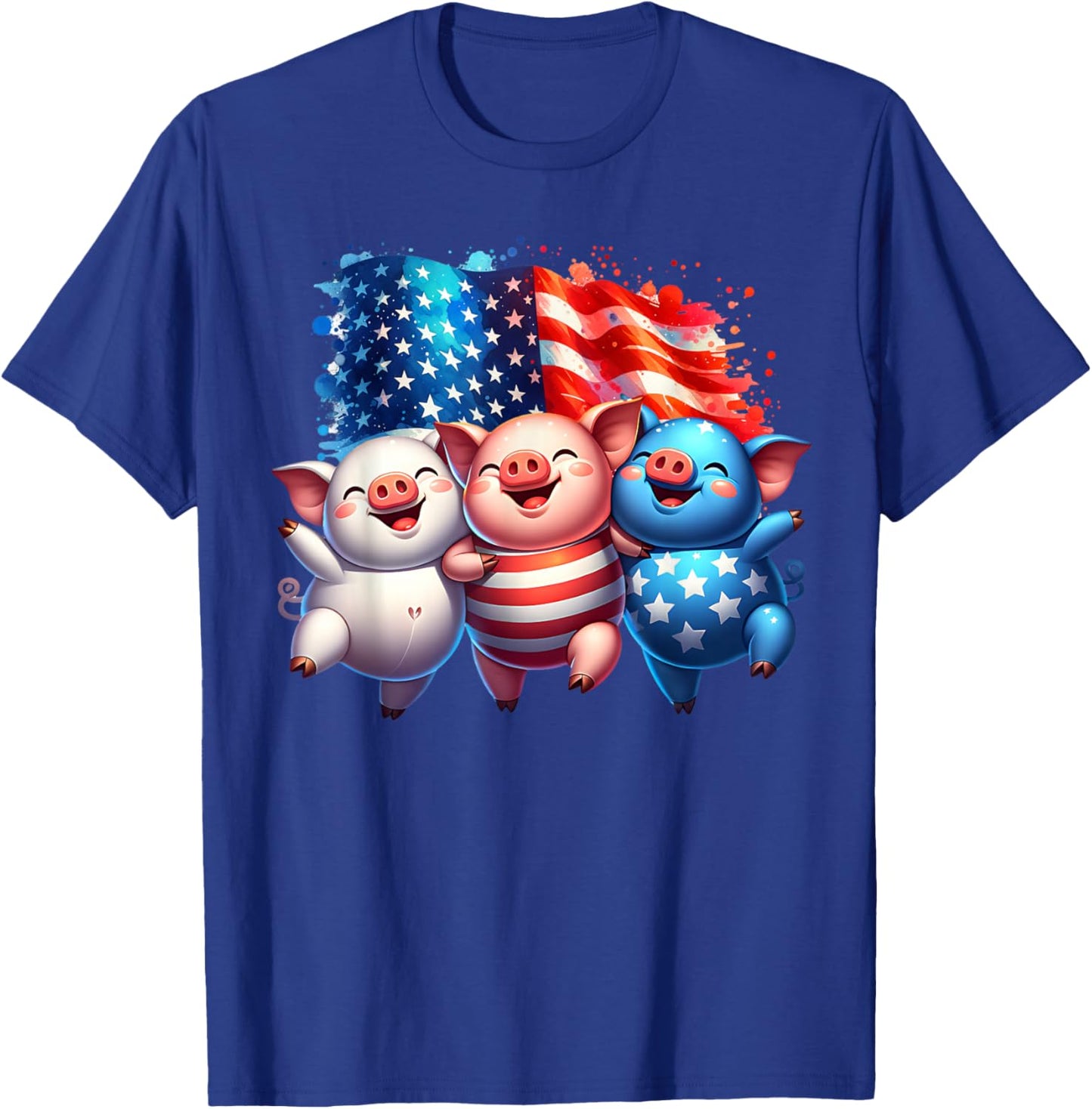 4th of July Funny Patriotic Pigs USA Flag Red White Blue T-Shirt - T-Shirt | Royal