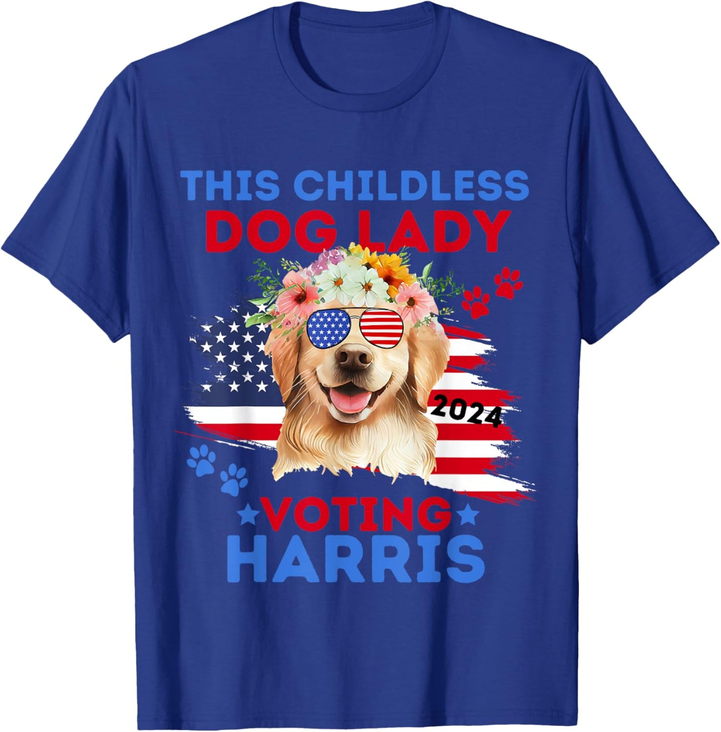 Childless Dog Lady Vote Kamala Harris 2024 Golden Retriever T-Shirt - T-Shirt | Royal