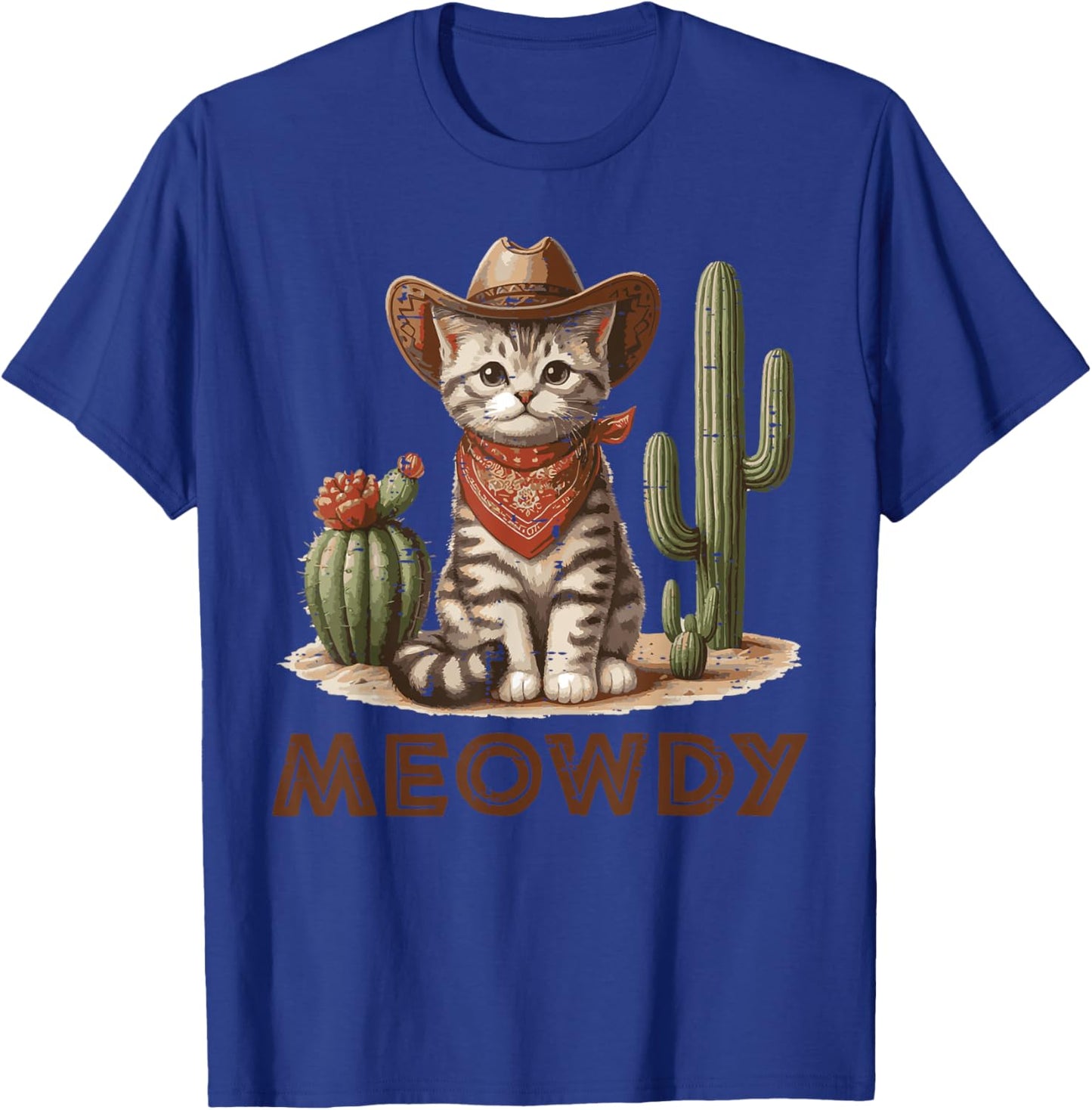 Cat Cowboy Hat Cactus Meowdy Cute Kitten Kitty Women Men Kid T-Shirt - T-Shirt | Royal